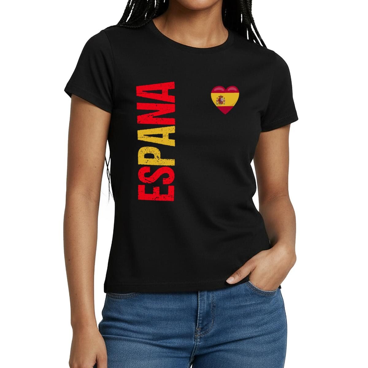Spreadshirt T-Shirt Spanien Flagge, Spanien Fußball, Espana Frauen T-Shirt (1-tlg) Slim Fit, fällt klein aus