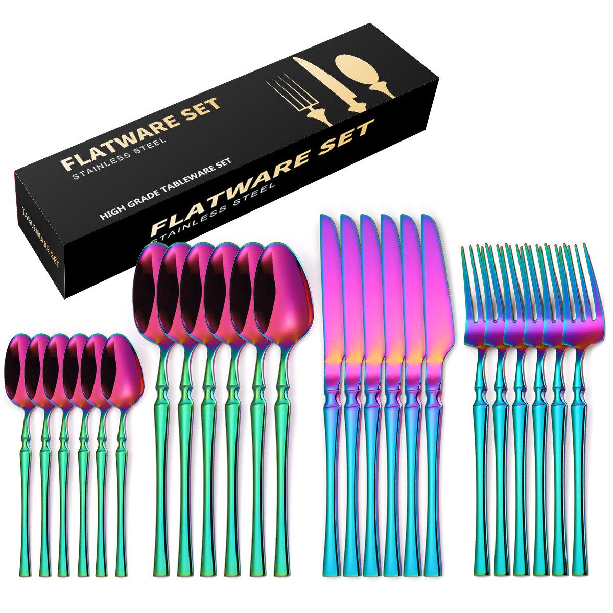 Refttenw Besteck-Set 24-teiliges Besteckset Set 6 Personen Essbesteck Set Edelstahl (24-tlg), 6 Personen, Spiegelpolieren, Spülmaschinenfest, für Hause, Bankett