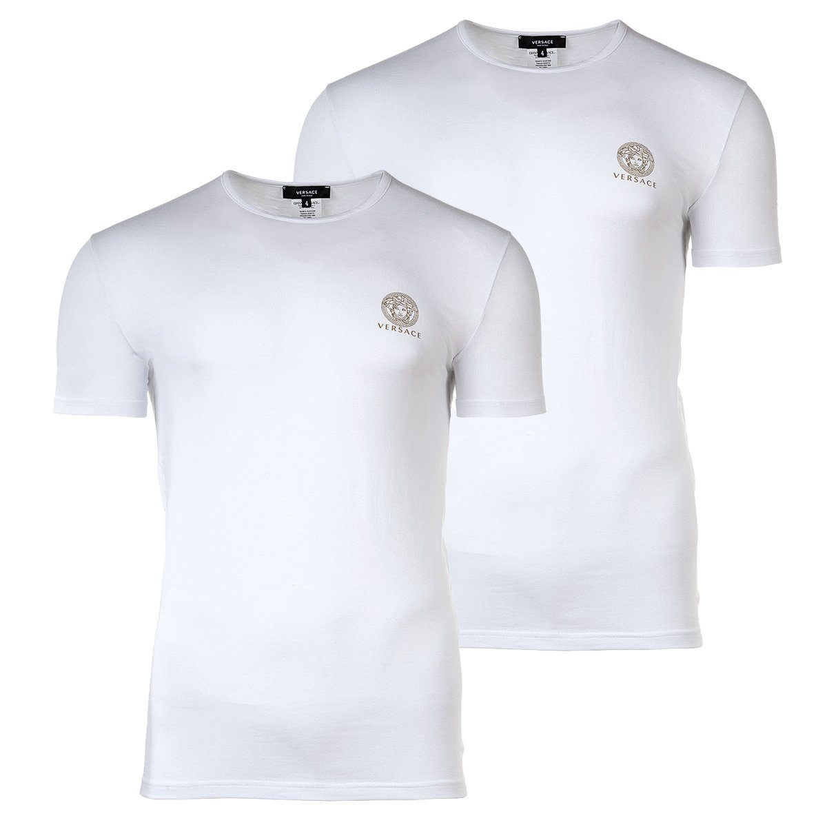 Versace T-Shirt Herren T-Shirt, 2er Pack - Unterhemd, Rundhals Weiß