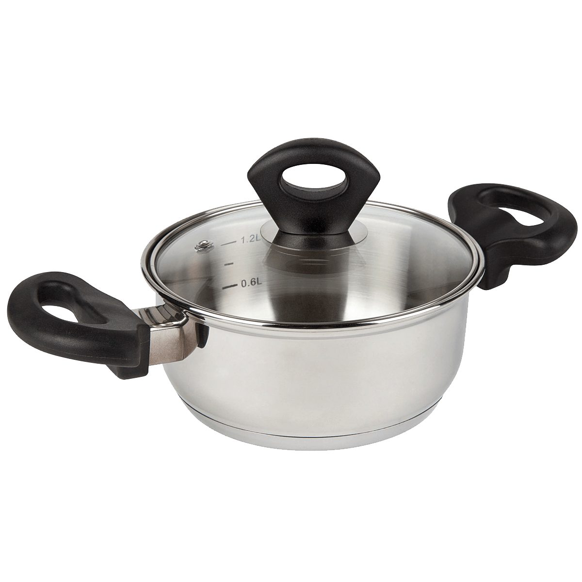 EUROHOME Kochtopf Bratentopf mit Glasdeckel passgenau und induktionsgeeignet, Edelstahl (1-tlg., Kochtopf Edelstahl Ø16 cm), Topf alle Herdarten, Universaltop mit Messskala