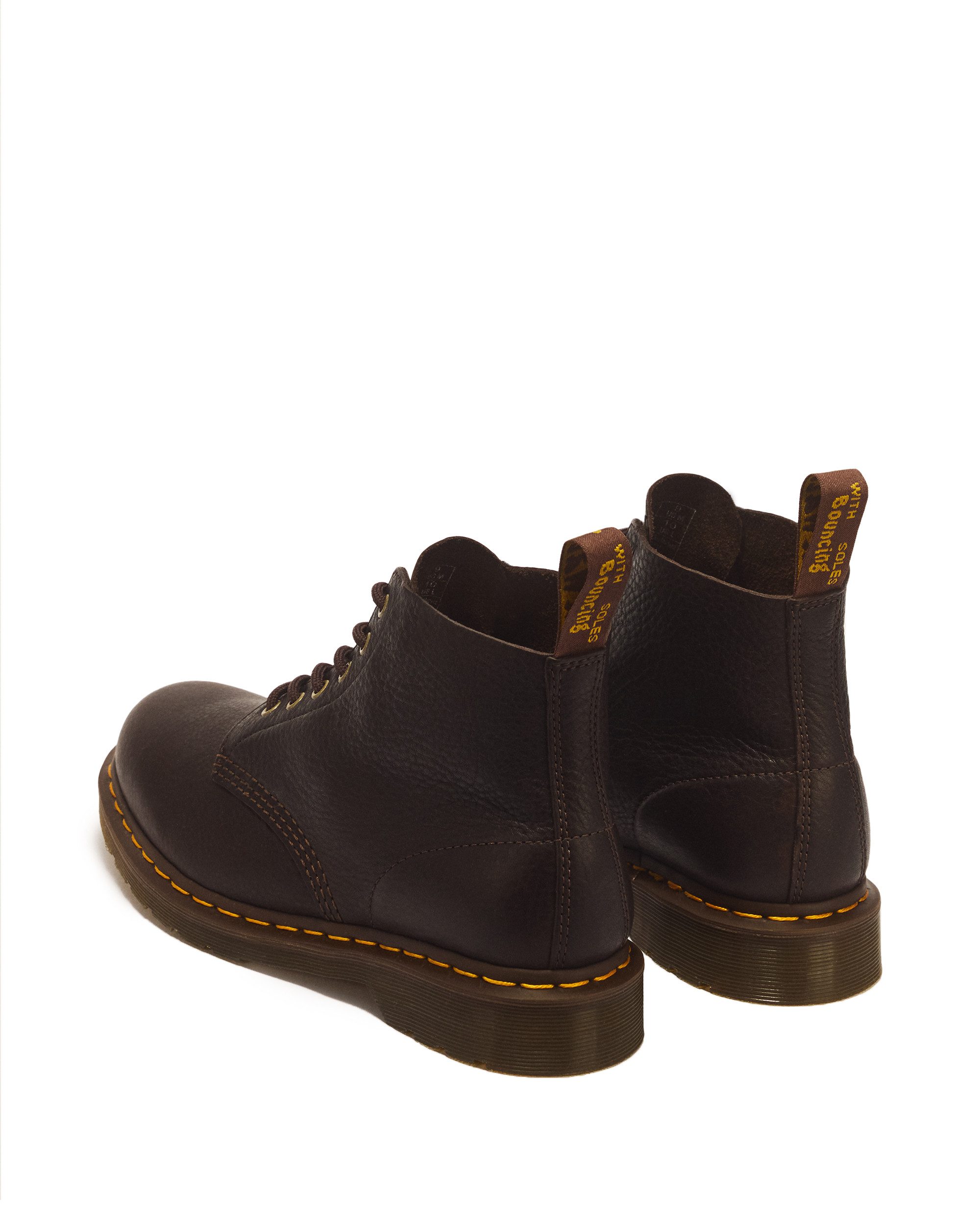 DR. MARTENS 101 Ub Dark Brown Ambassador Schnürboots Schnürstiefelette mit typisch gelber Rahmennaht