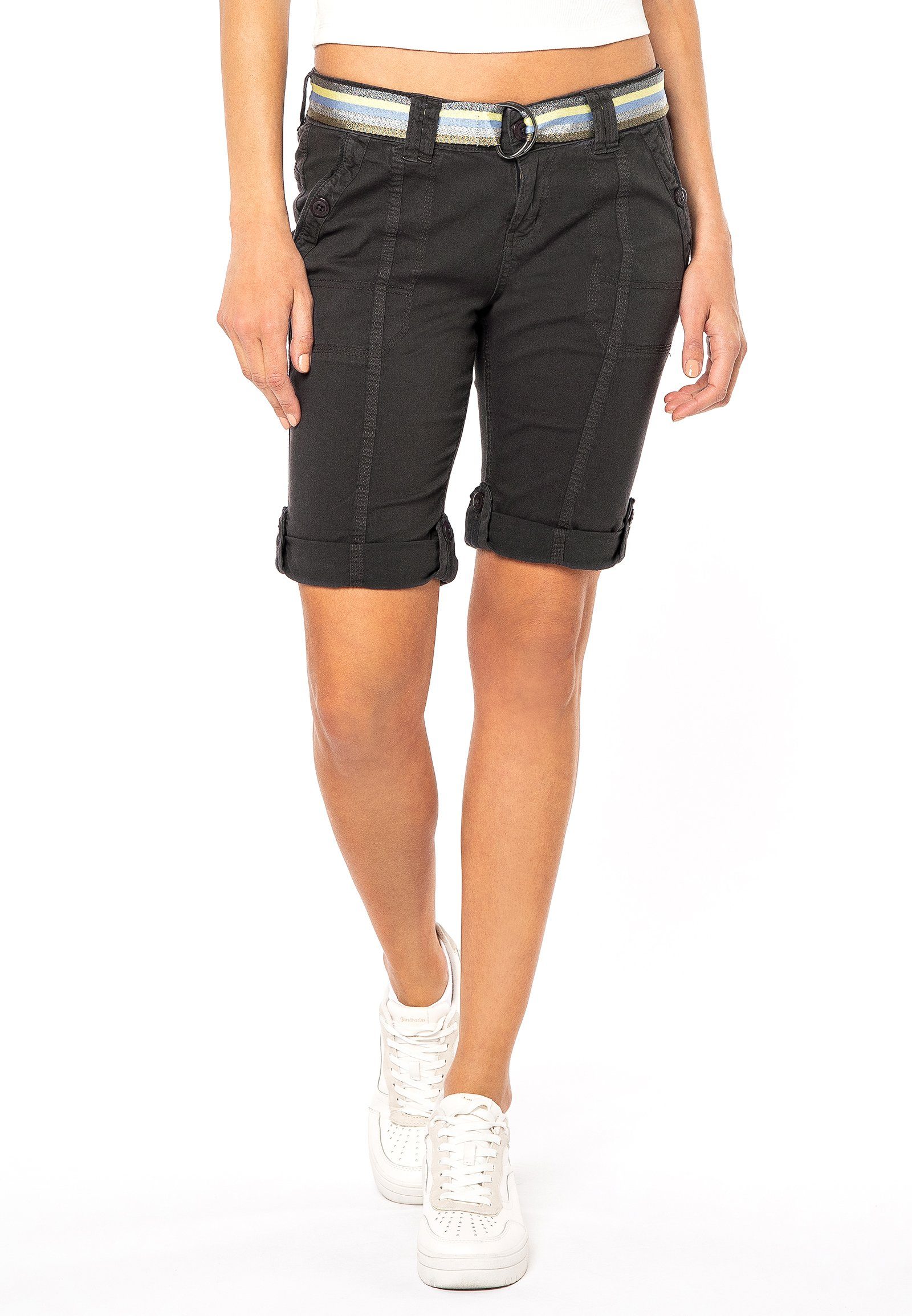 Fresh Made Bermudas Bermuda mit glänzendem Gürtel dark-grey