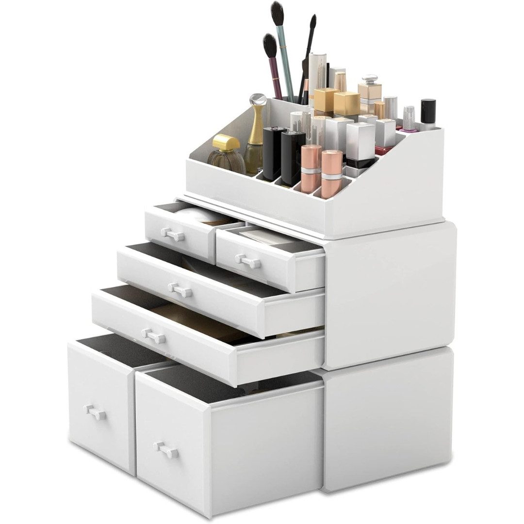 Badaccessoire-Set XL Kosmetik Make Up Organizer Weiß 6 Schubladen