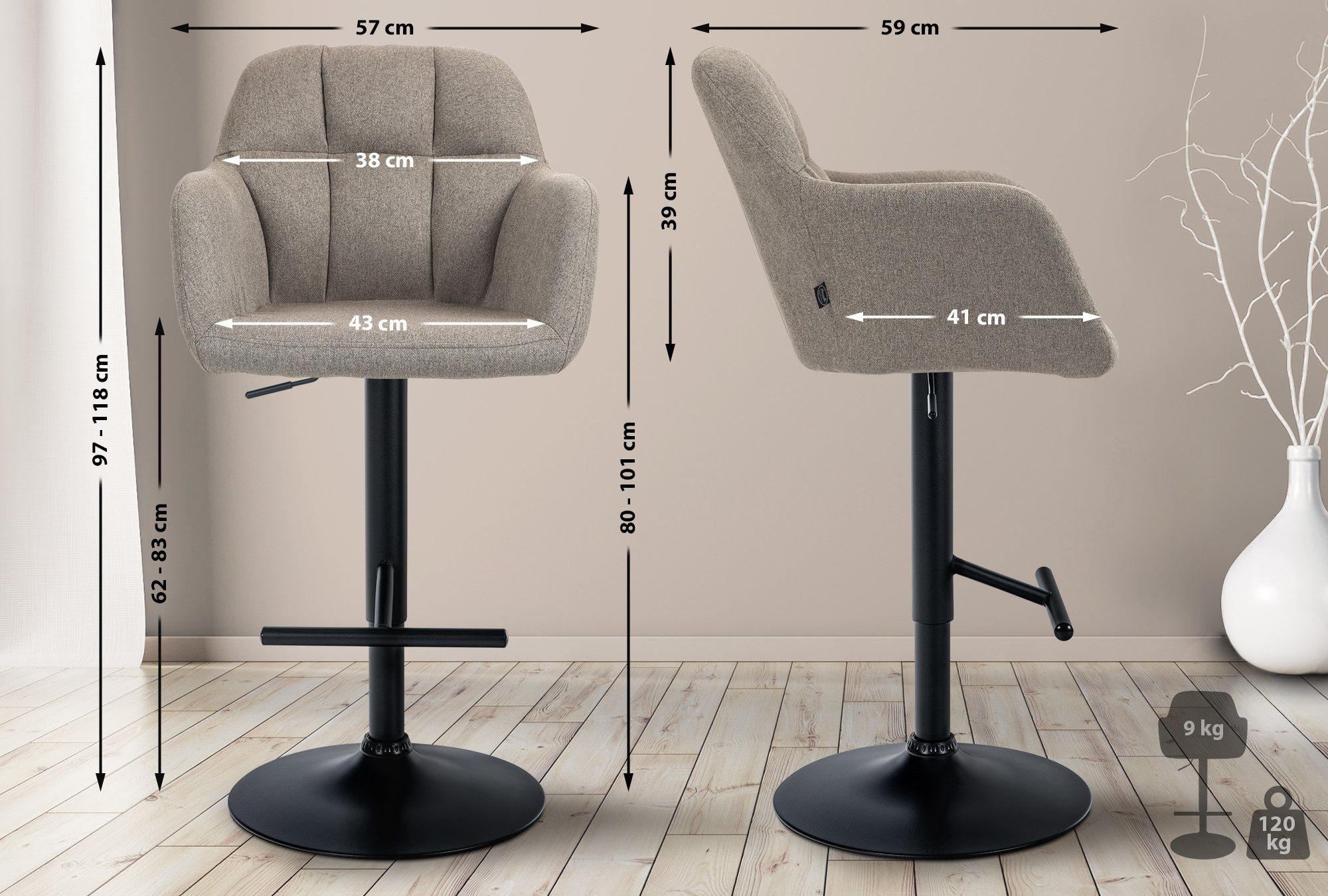 CLP Barhocker Natoma Stoff, mit Fußstütze höhenverstellbar günstig online kaufen