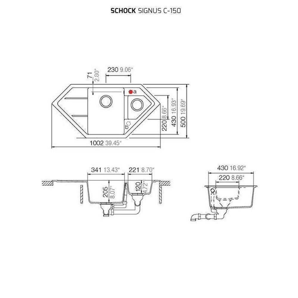 Schock Granitspüle Schock FB 100/50 einbaubar, C-150 Silverstone SIL cm Cristadur Einbauspüle flächenbündig Signus