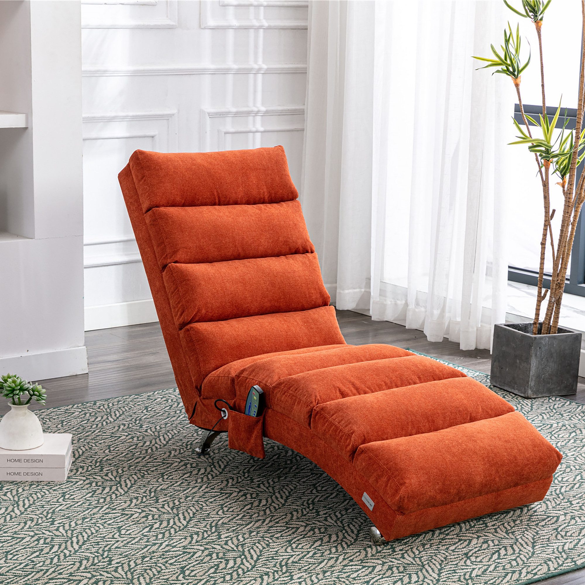 Odikalo Loungesessel Relaxsessel Einzelsessel Liegestuhl Gartenliege (Feststehender Liegestuhl mit Ganzkörperunterstützung, sanfter Vibration und seitlichen Aufbewahrungstaschen, geeignet für Büro, Wohnzimmer und Schlafzimmer)