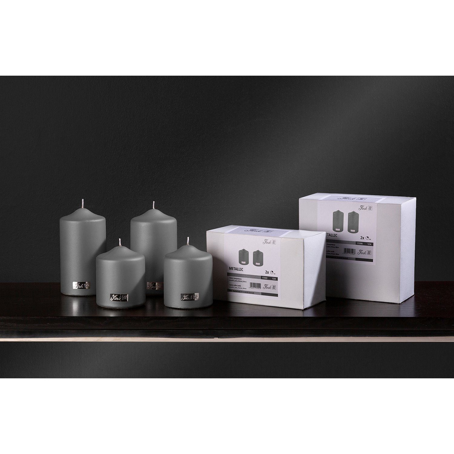 Fink Stumpenkerze CANDLE 2er Set Stumpenkerzen - grau - Paraffin - H. 10cm x B. 8cm (1-tlg., Dicke Kerzen - Großkerzen), Säulenkerzen Blockkerzen Zylinderkerzen - Elegante Standkerzen