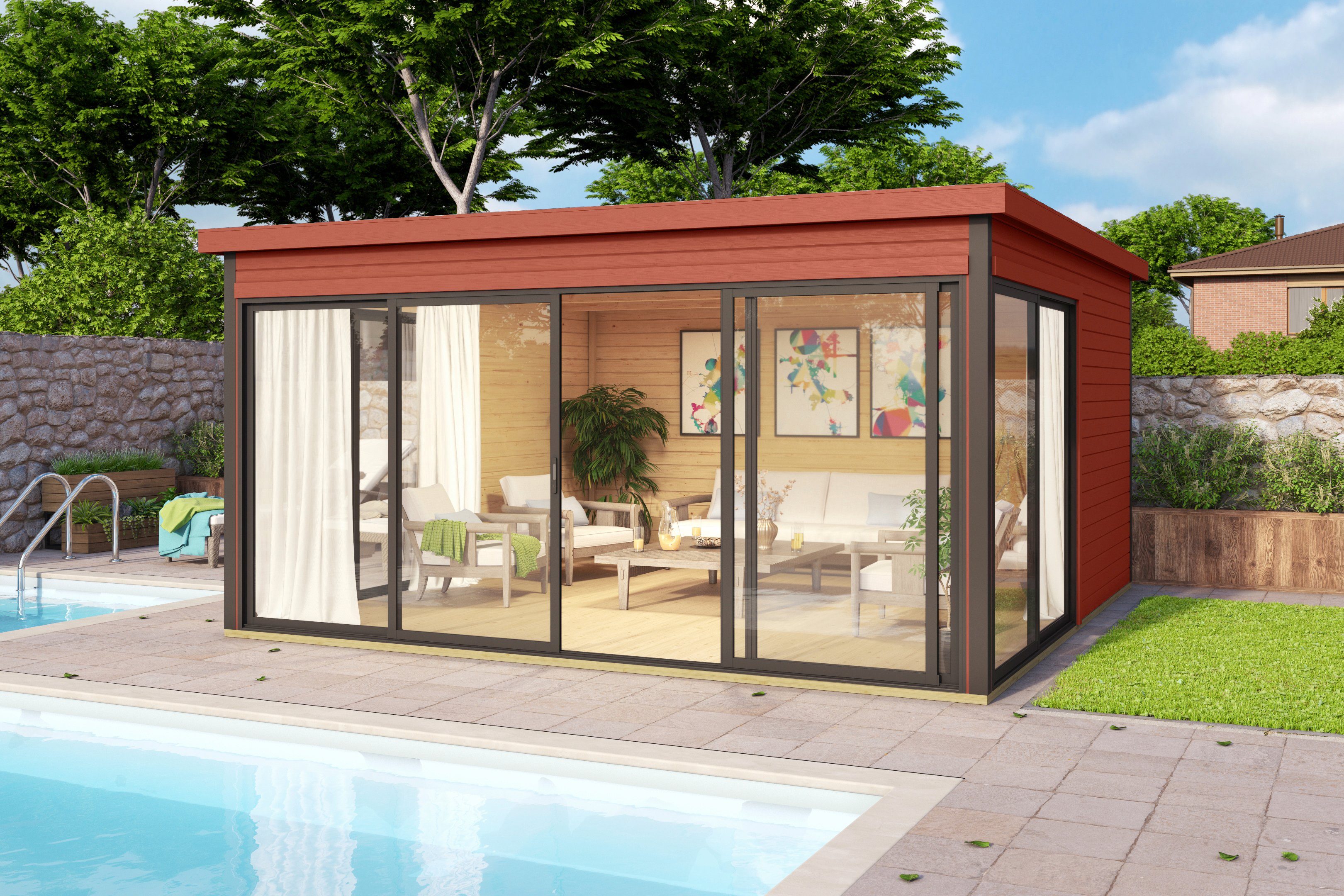 LASITA MAJA Gartenhaus DOMEO 5, BxT: 418x418 cm, (Set), 44 mm Wandstärke