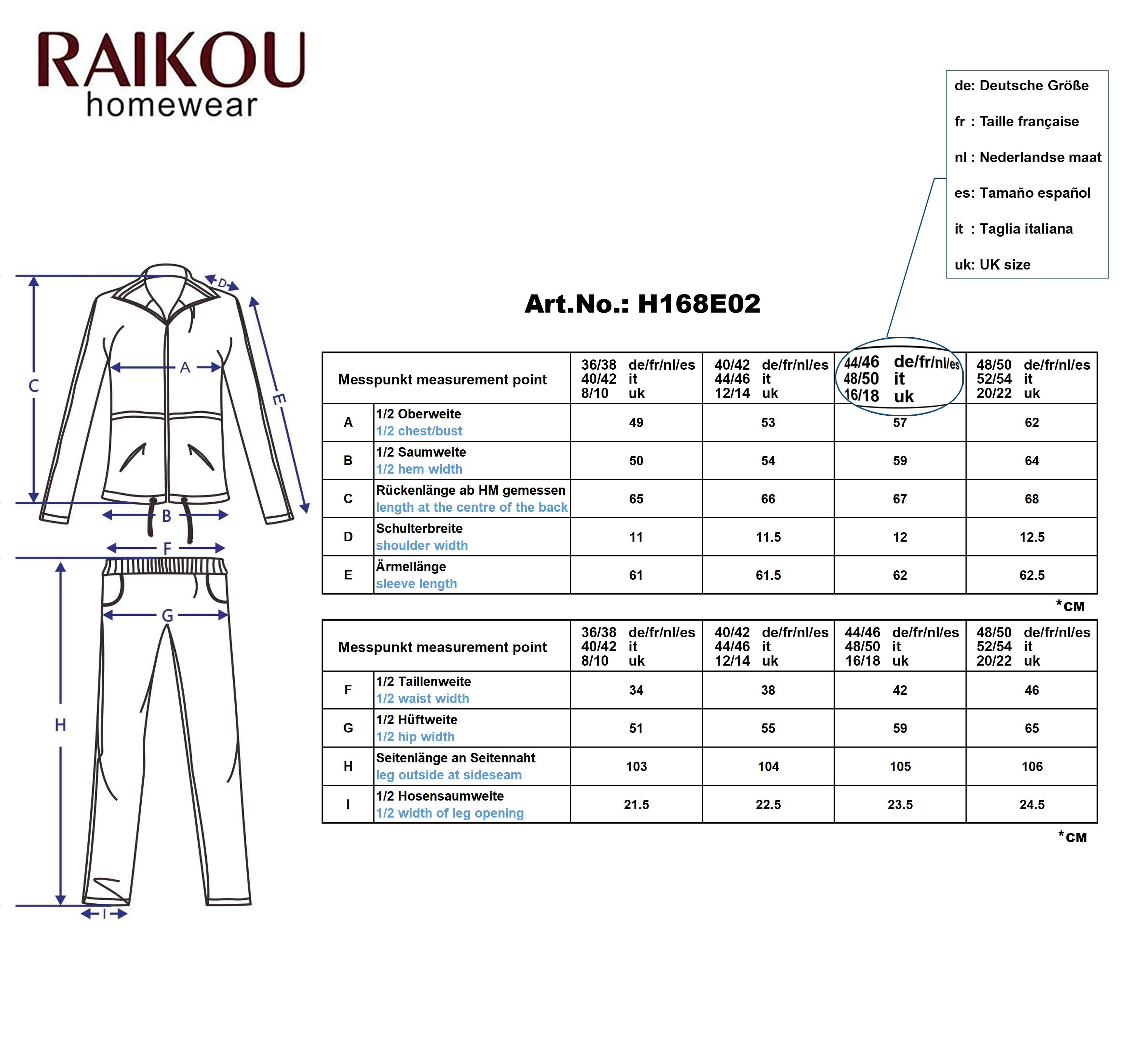 Ziersteppung, im Freizeitanzug dezente Royal Reißverschluss, Saum RAIKOU (mit Hausanzug Blau Trainingsanzug Homewear außen samtig-weich Nicki 2-Teiliger) Seilzug unteren