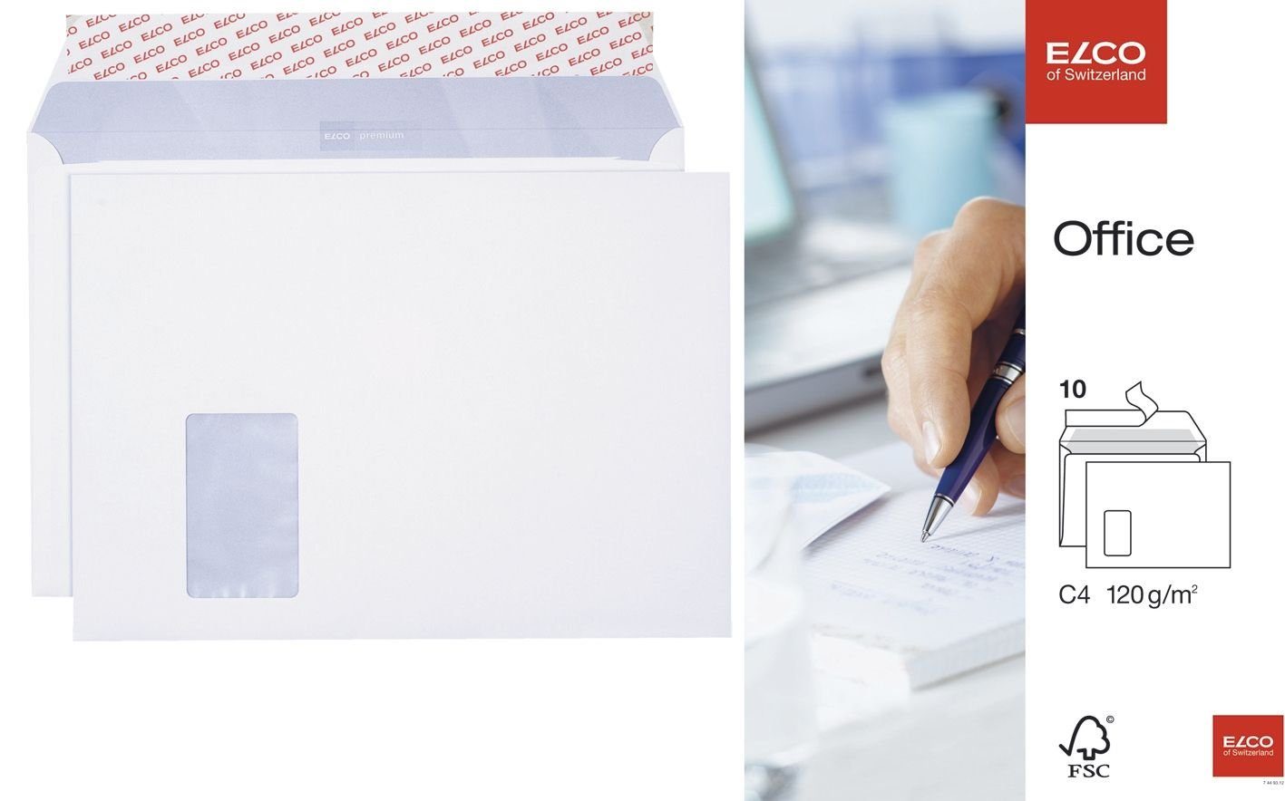 ELCO Klemmen Briefumschlag haftklebend, - mit hochweiß, C4, Fenster, Office 80