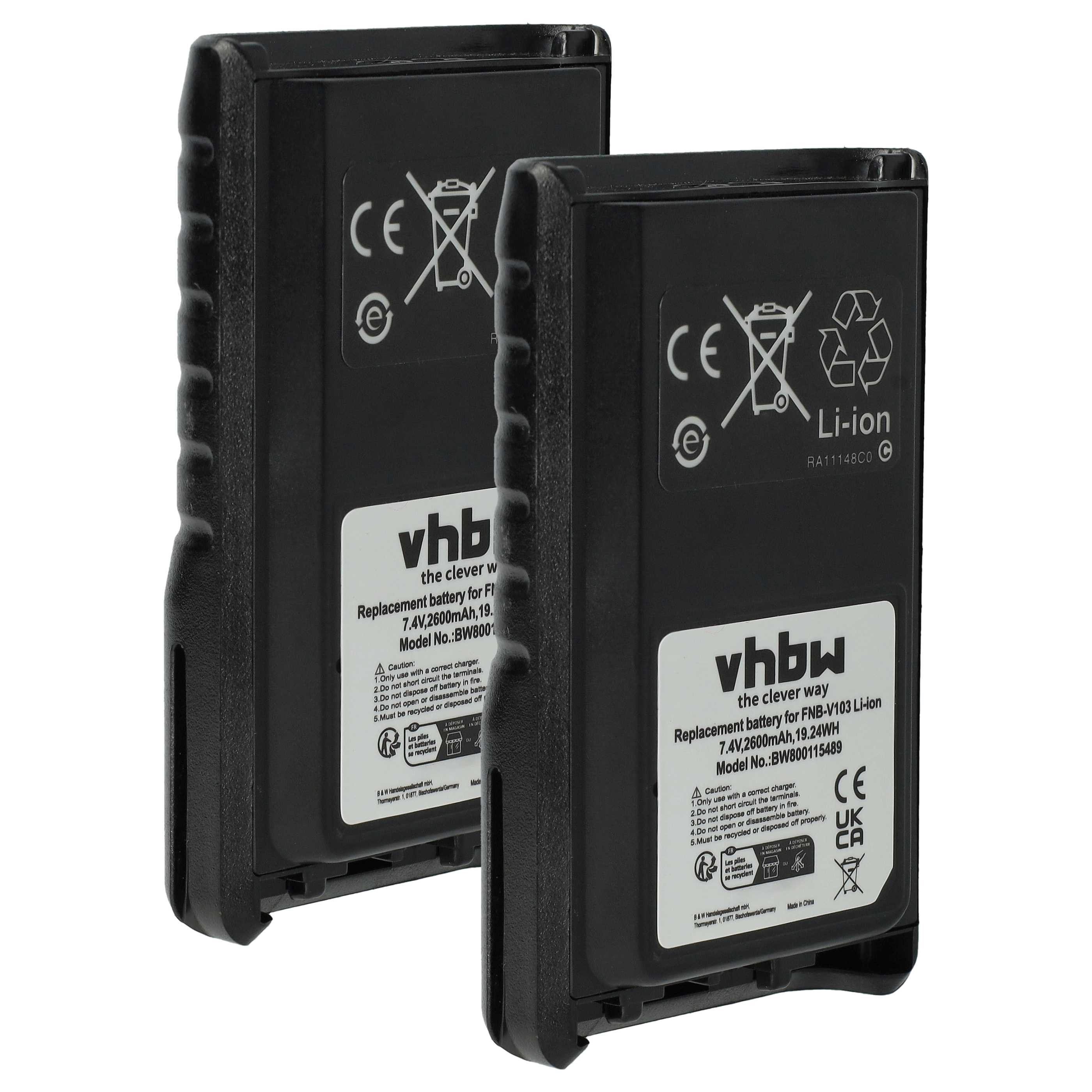 vhbw Akku Ersatz für Yaesu Vertex FNB-V131Li, FNB-V103, FNB-V104, Akku Akku Li-Ion 2600 mAh (7,4 V, 2 St), Leistungsfähige Austausch-Akkus für Ihr Funkgerät, Walkie-Talkie