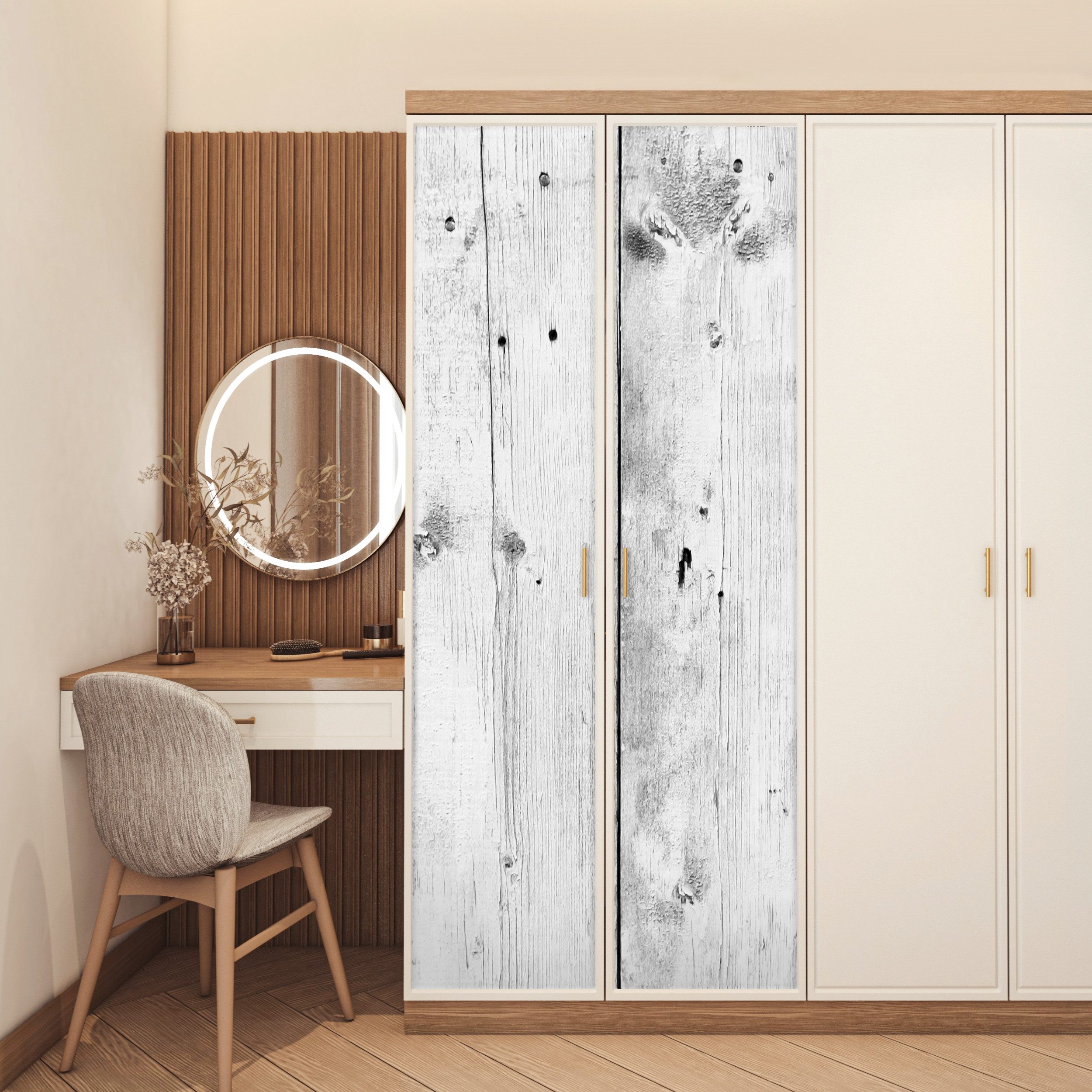 MuchoWow Türtapete Vintage - Holz - Grau - Weiß, Matt, bedruckt, (1 St), Selbstklebende Tapete, Folie für Möbel, 75x205 cm – Bild 5 von 5