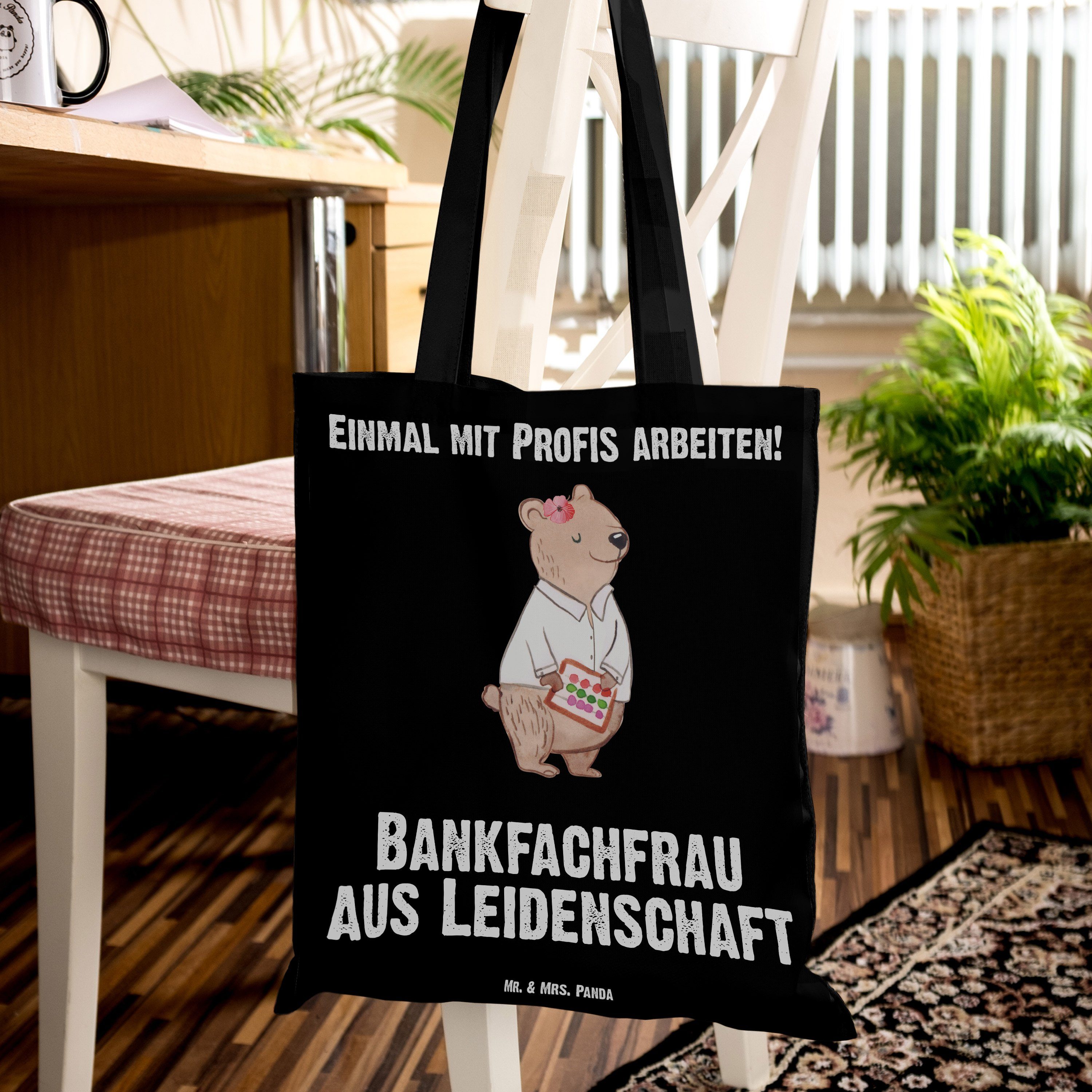 Mr. & Mrs. Panda Tragetasche Leidenschaft Einkaufstasche, - (1-tlg) aus Bankfachfrau Geschenk, Schwarz B 