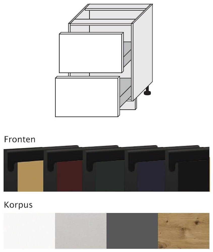 Feldmann-Wohnen Unterschrank Velden super (Vollauszug) & grifflos 60cm Front- 2 wählbar matt Korpusfarbe Schubladen smaragdgrün