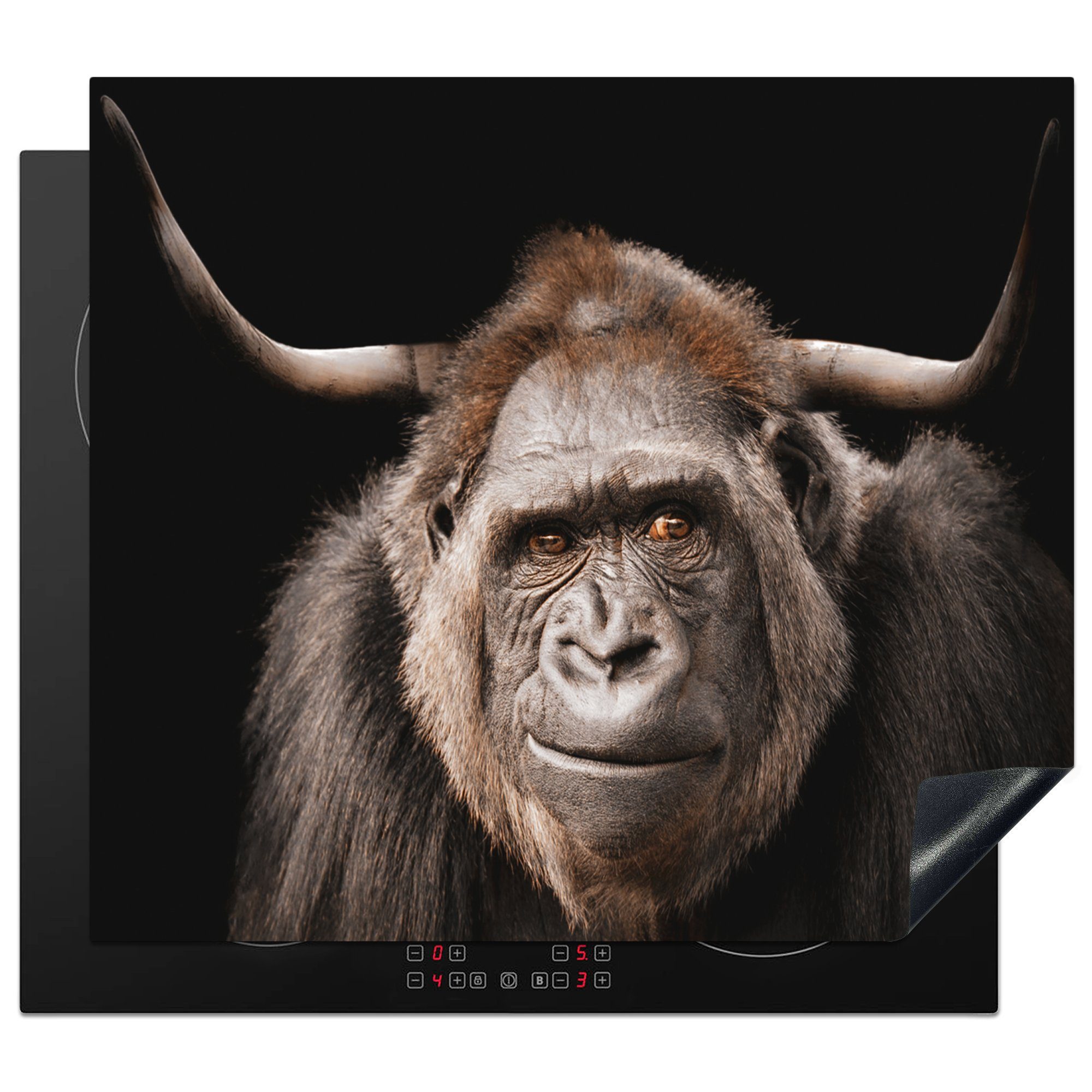 MuchoWow Herdblende-/Abdeckplatte Gorilla - Schwarz - Tier, Vinyl, (1 tlg), 59x52 cm, Ceranfeldabdeckung für die küche, Induktionsmatte