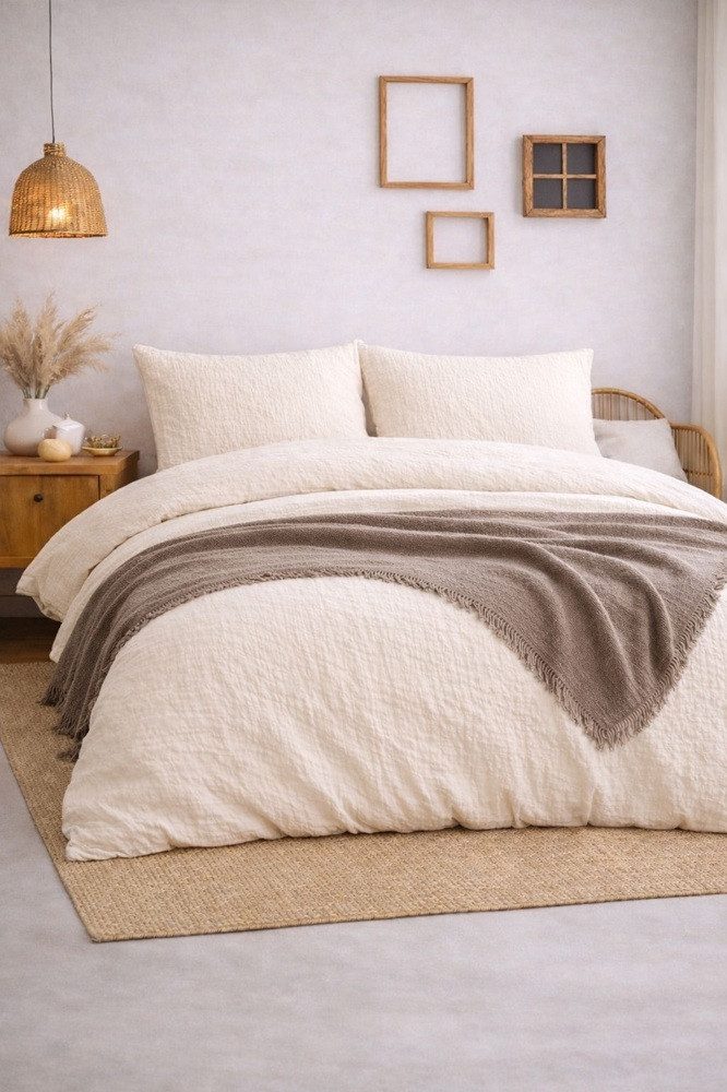 Sandiik Bettwäsche Musselin Bettwäsche in Ivory aus Biobaumwolle, Noch weicher und noch Dichter als herkömmliche Musselin Bettwäschen