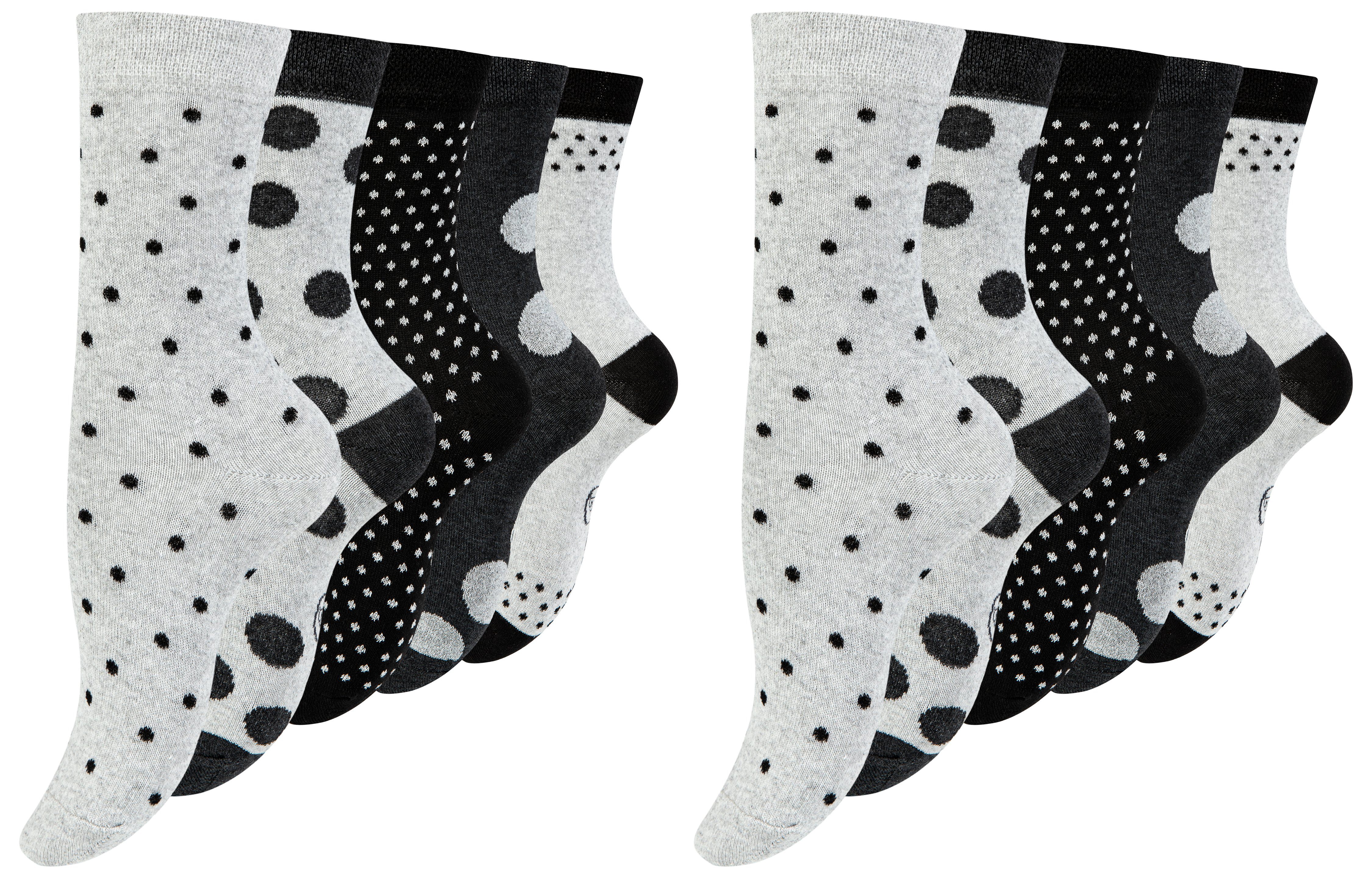 Paolo Renzo Langsocken Baumwolle hochwertiger Atmungsaktive aus gemustert (10-Paar) gepunktet Damen Frauen Socken oder geringelt Socken Casual