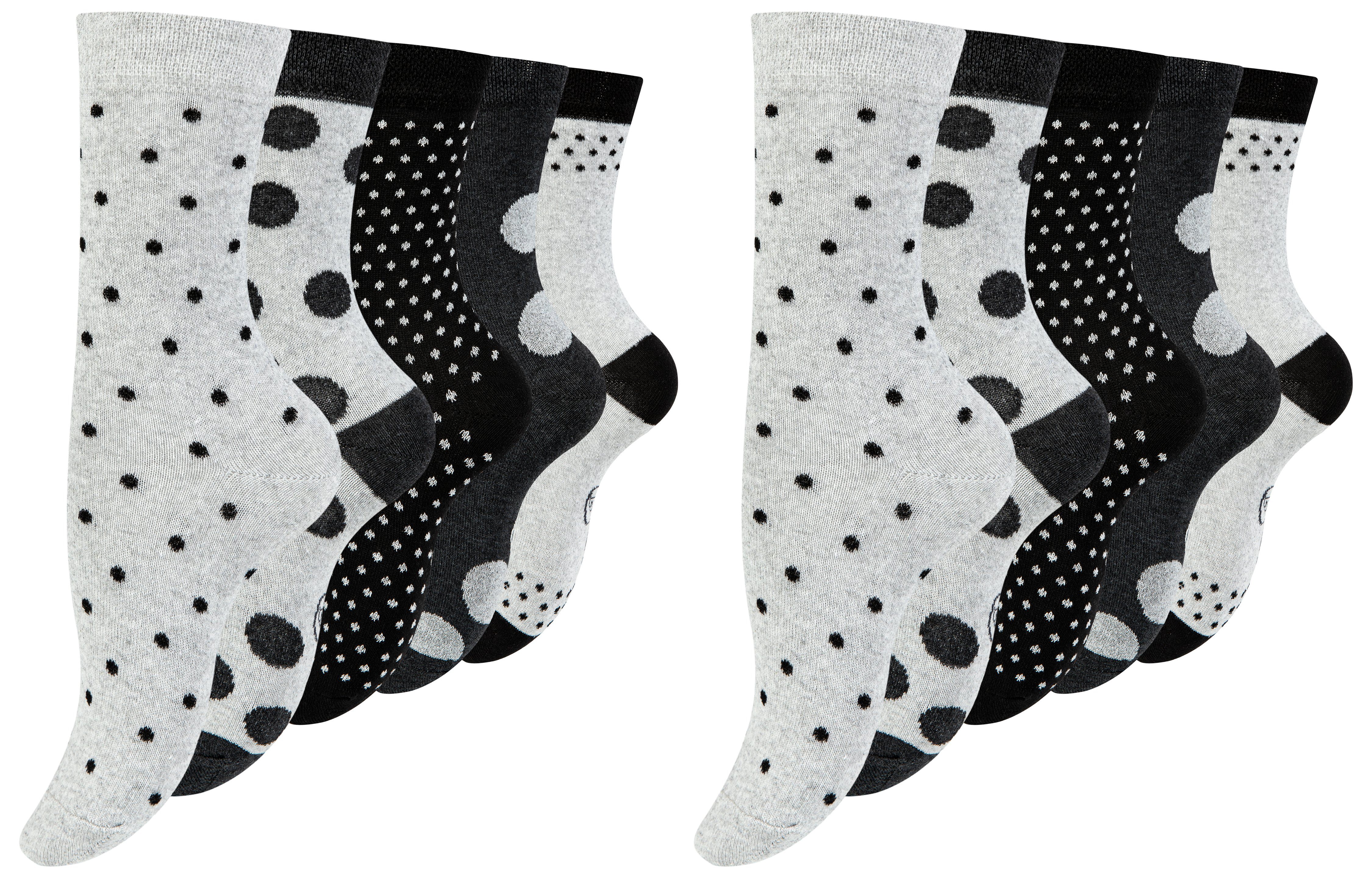 Paolo Renzo Langsocken Frauen Casual Socken gepunktet oder geringelt (10-Paar) Atmungsaktive Damen Socken gemustert aus hochwertiger Baumwolle