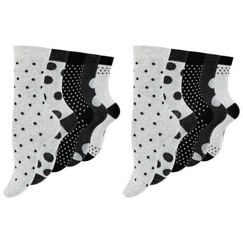 Paolo Renzo Langsocken Frauen Casual Socken gepunktet oder geringelt (10-Paar) Atmungsaktive Damen Socken gemustert aus hochwertiger Baumwolle