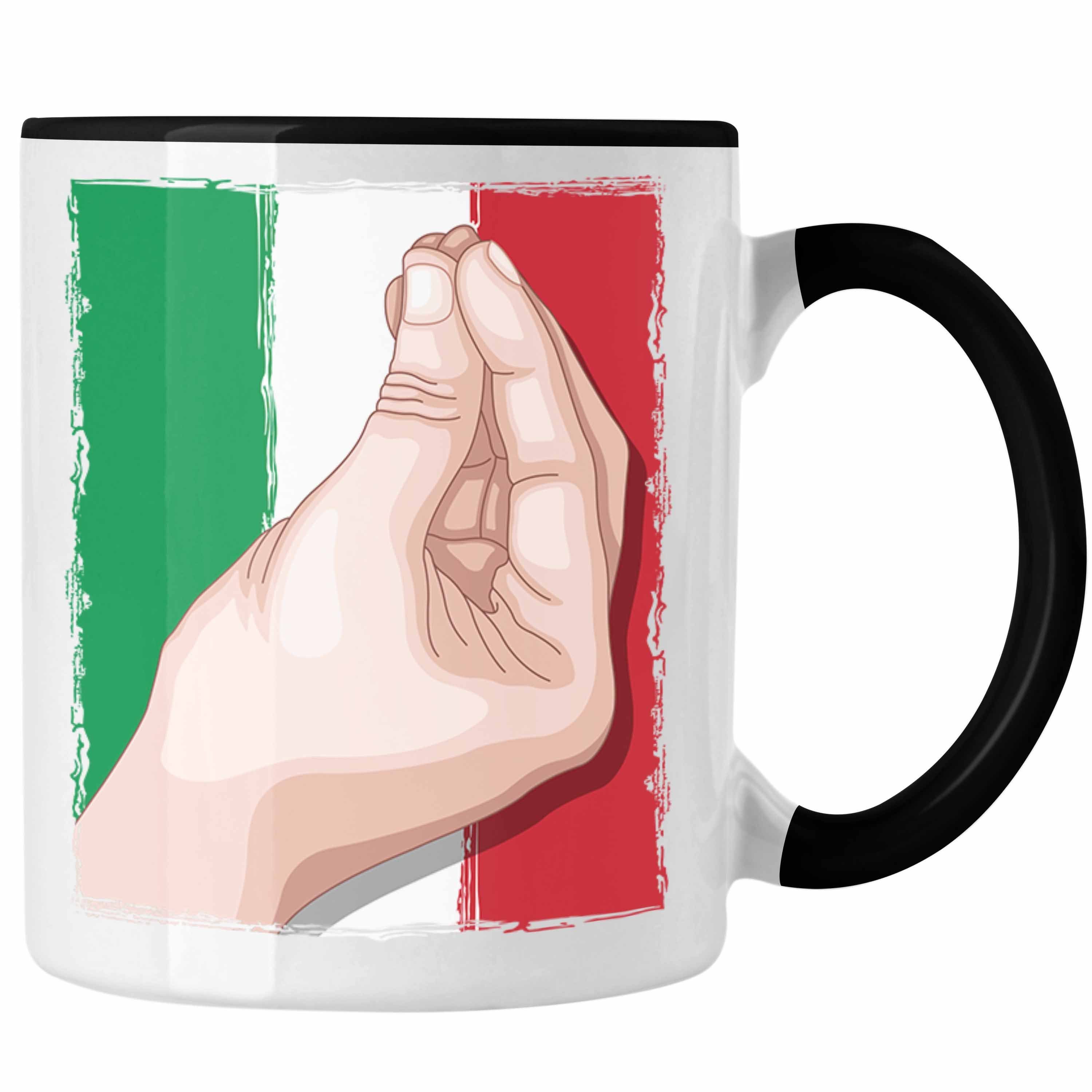 Schwarz für Trendation Italien-Liebhaber Handbewegung Flagge Italien Geschenk Tasse Tasse
