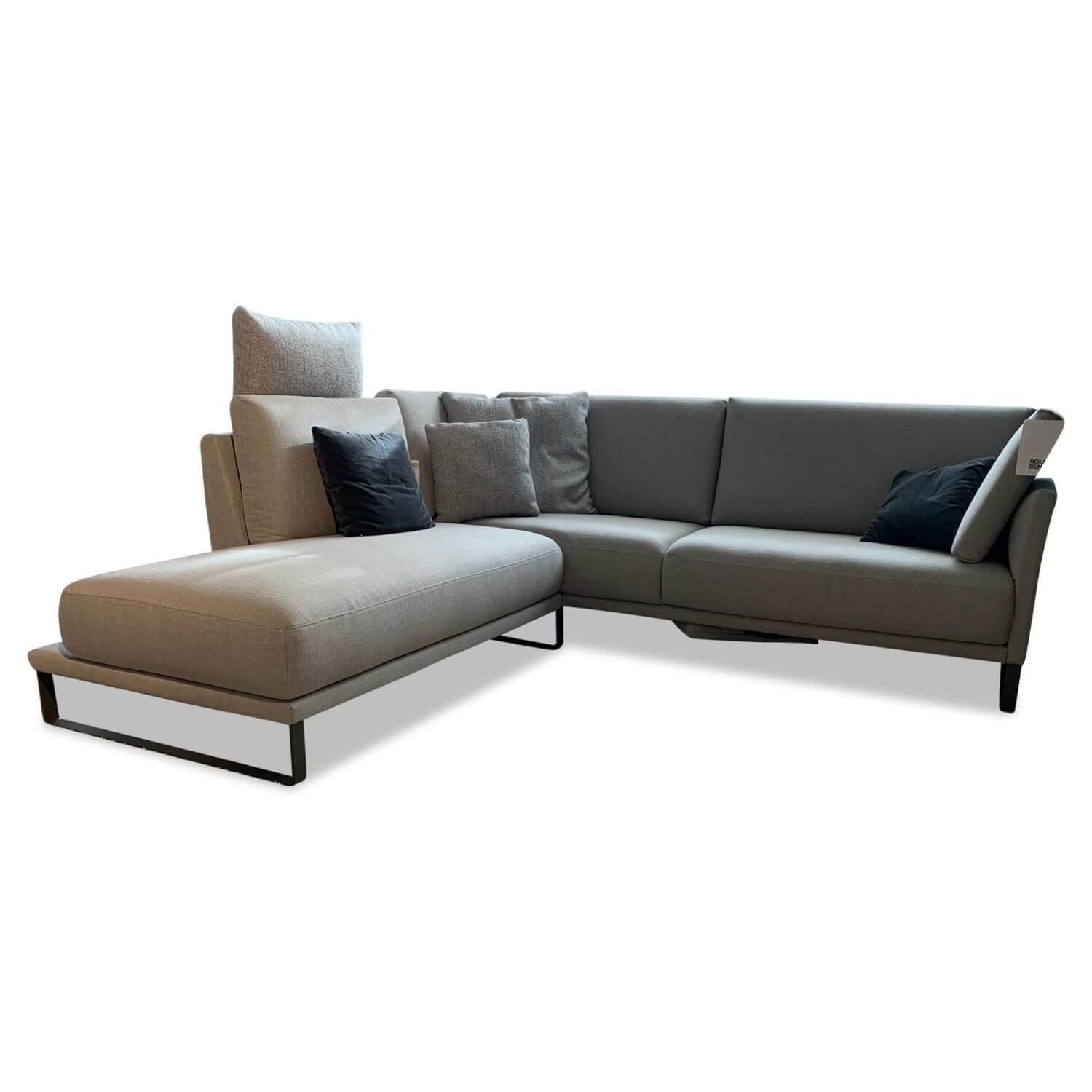 Rolf Benz Ecksofa Ecksofa Cara 2020 Stoff 14.162 Steingrau Ablage Eiche Furniert