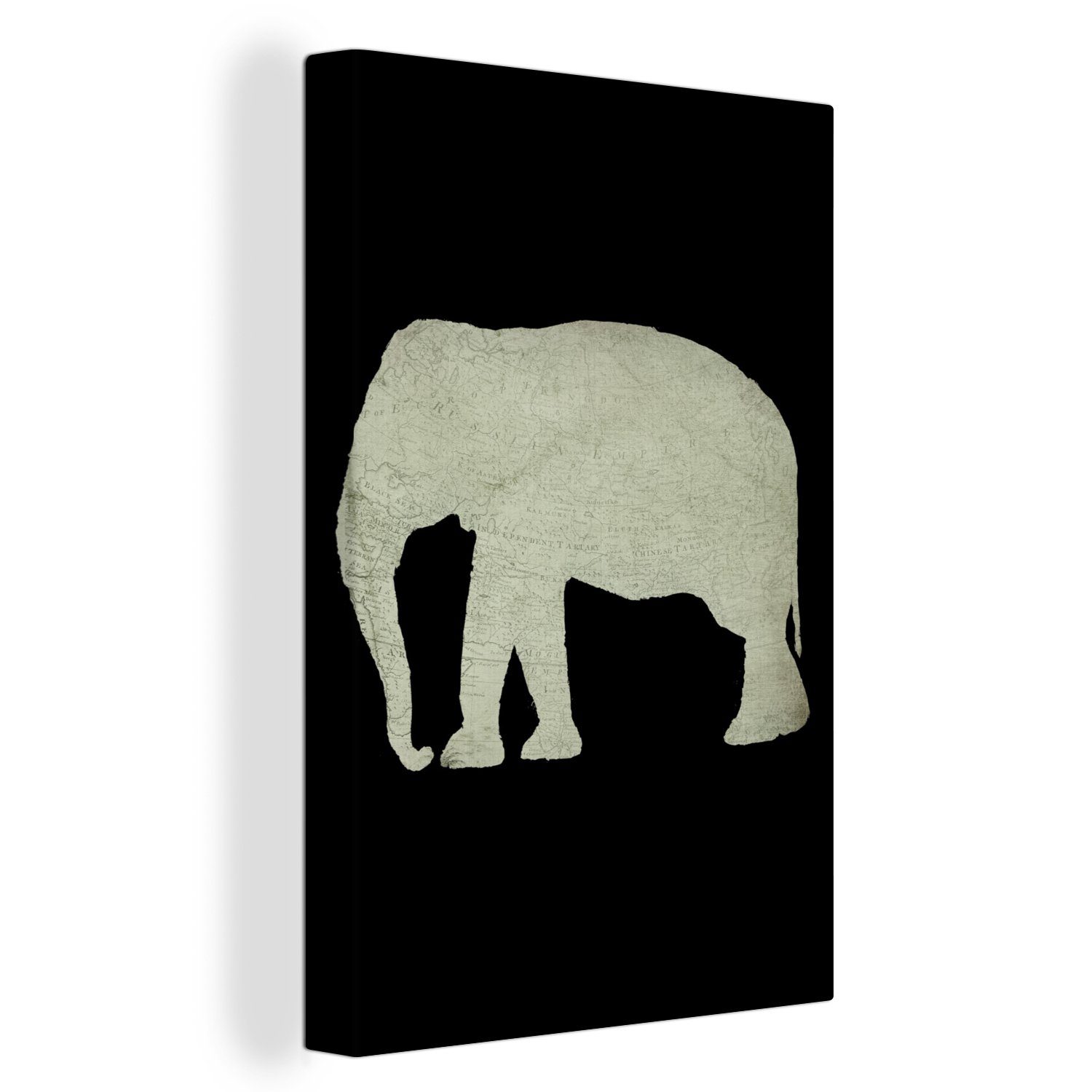 Leinwandbild Gemälde, Retro, Leinwandbild bespannt - - St), 20x30 (1 Karte Zackenaufhänger, fertig inkl. Elefant cm OneMillionCanvasses®