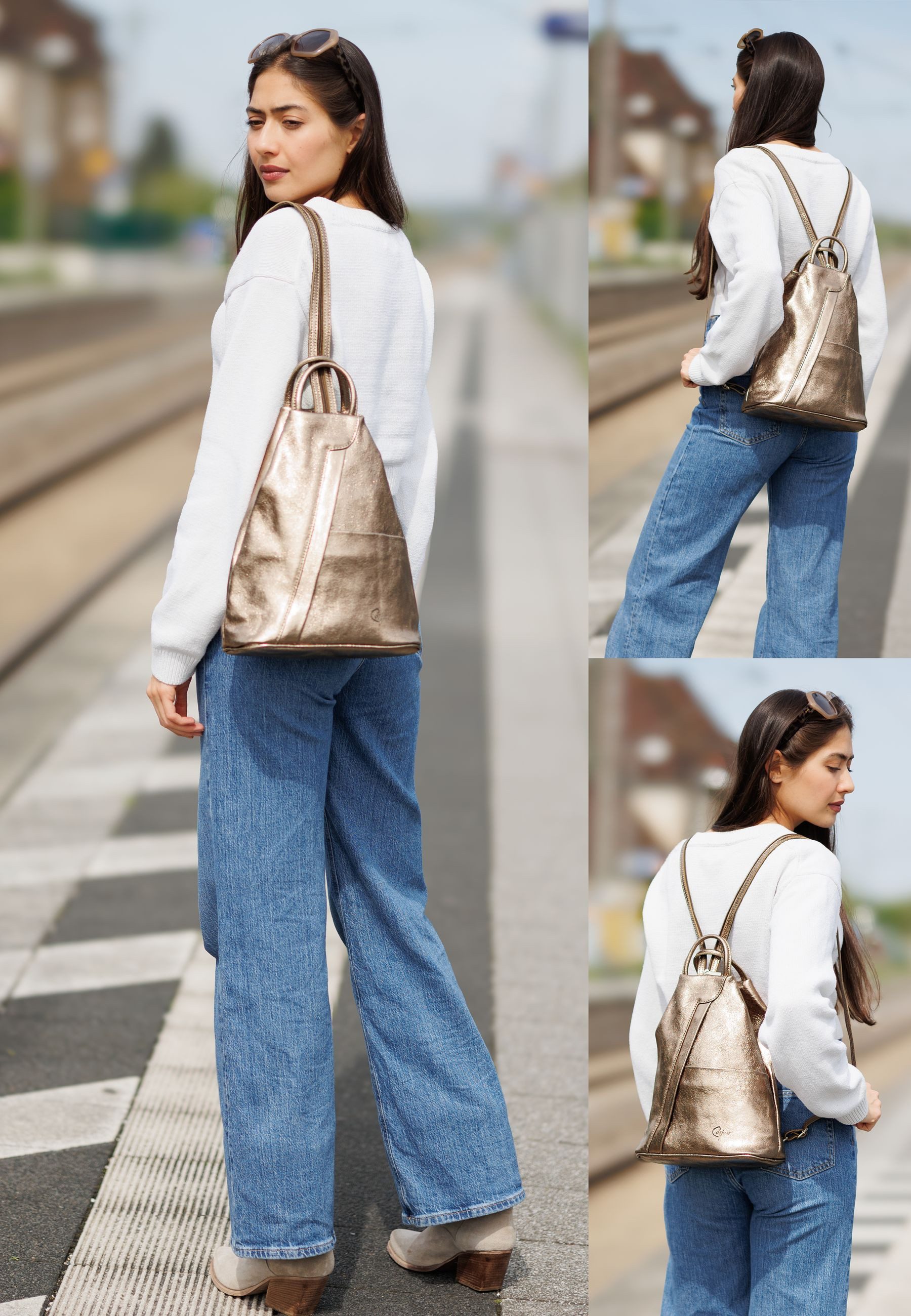 Caspar Cityrucksack 2in1 sportliche Leder Schultertasche - SIGNATURE LINE - Modell No.782