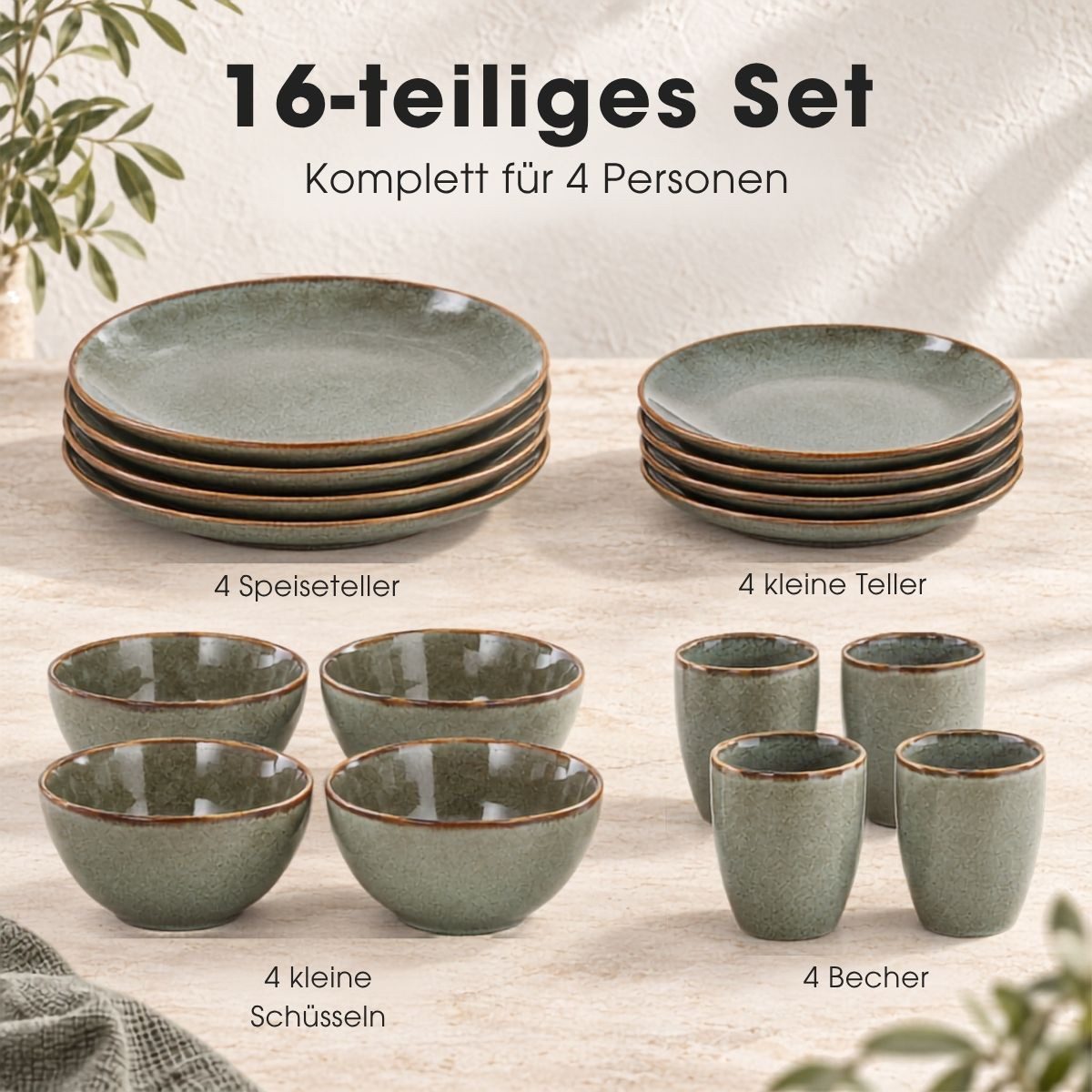 Mica Decorations Geschirr-Set Mica Decorations Tabo Geschirrset gruen 16 Stueck, Keramisch – Bild 4 von 5