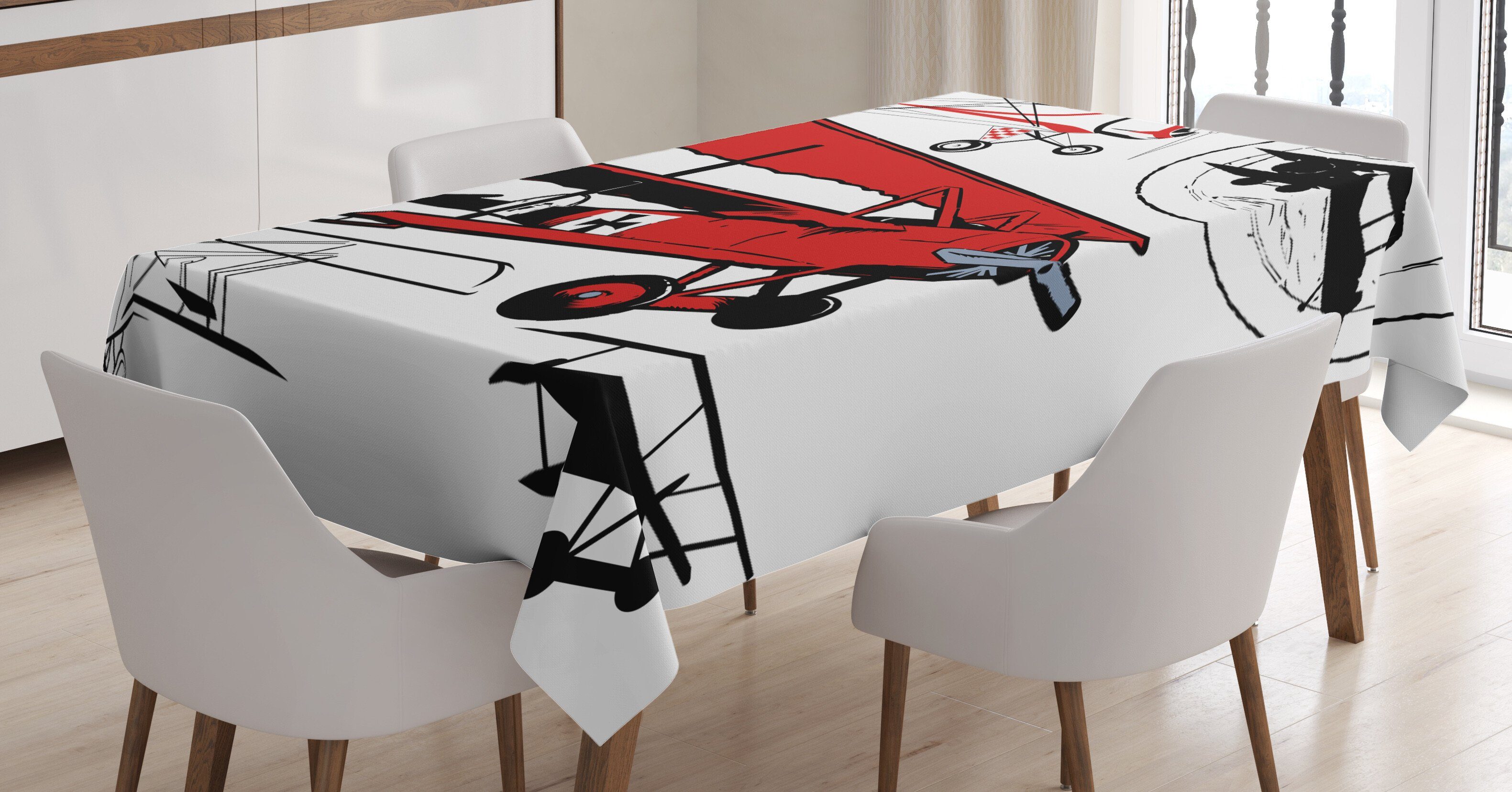 Abakuhaus Tischdecke Farbfest Waschbar Für den Außen Bereich geeignet Klare Farben, Weinlese-Flugzeug Biplanes Set
