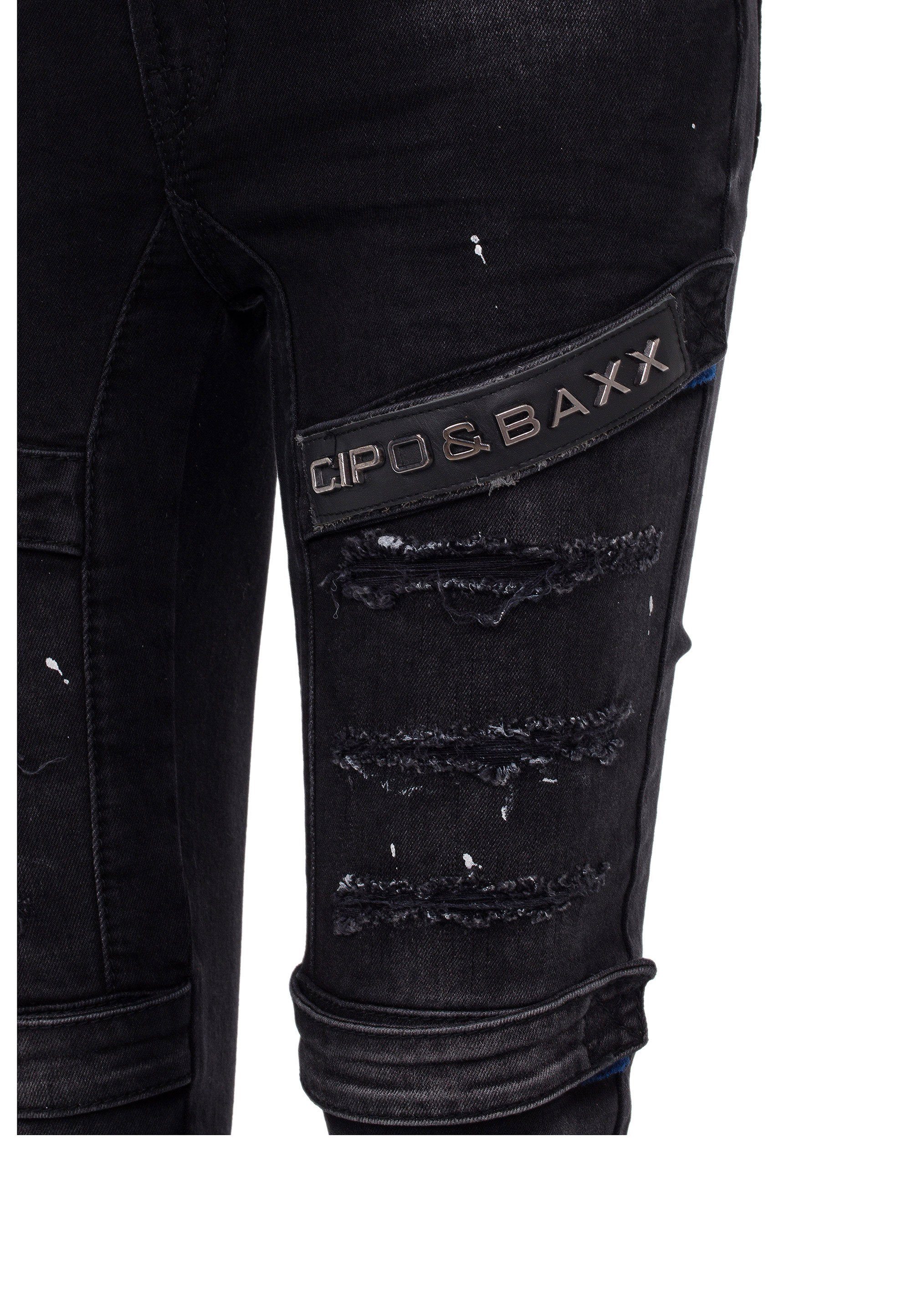 Damen Jeans Cipo & Baxx Röhrenjeans im coolen Biker-Look in Skinny Fit