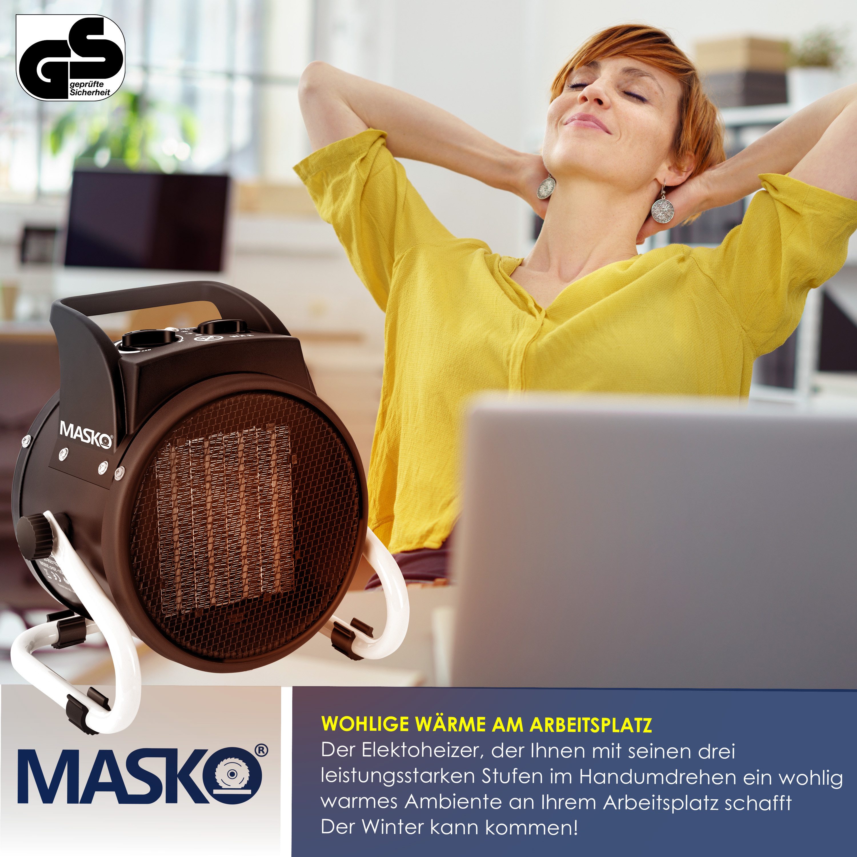 MASKO Heizlüfter, 3000 W, Elektroheizer Heizlüfter Bauheizer Keramik Heizstrahler