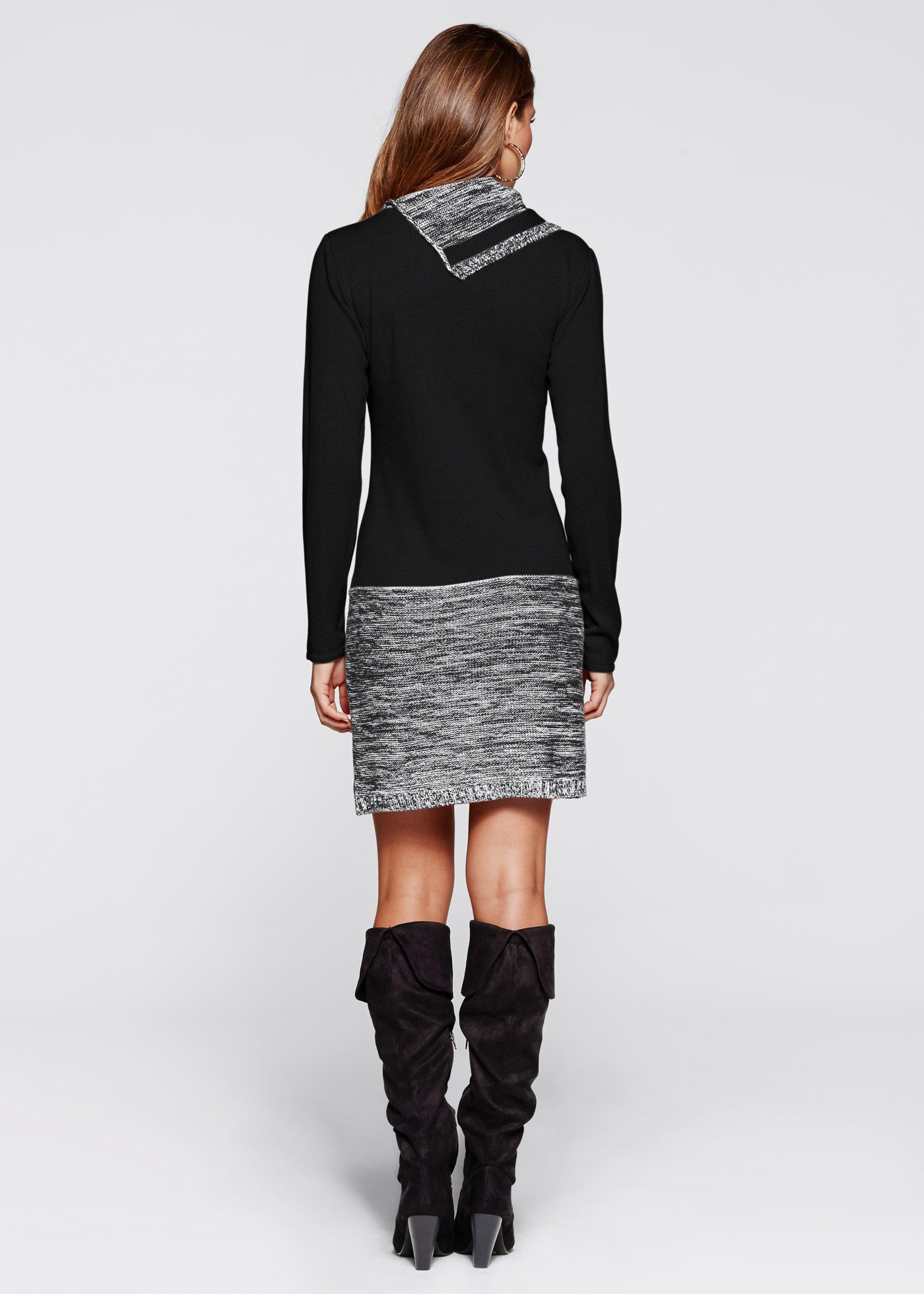 bonprix Strickkleid zweifarbiger Look, toller Umlegekragen