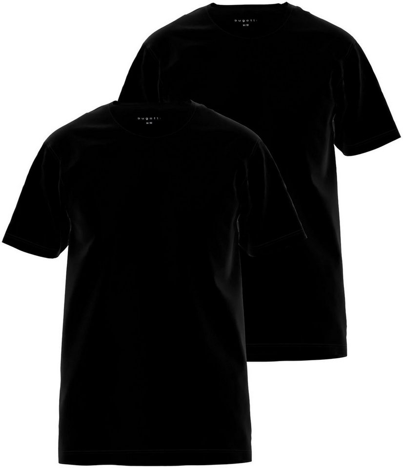 bugatti T-Shirt (2-tlg) Rundhals-Ausschnitt, pflegeleicht, 100% Baumwolle  im 2er Pack, Passform: körpernah / Ausschnitt: Rundhals-Ausschnitt