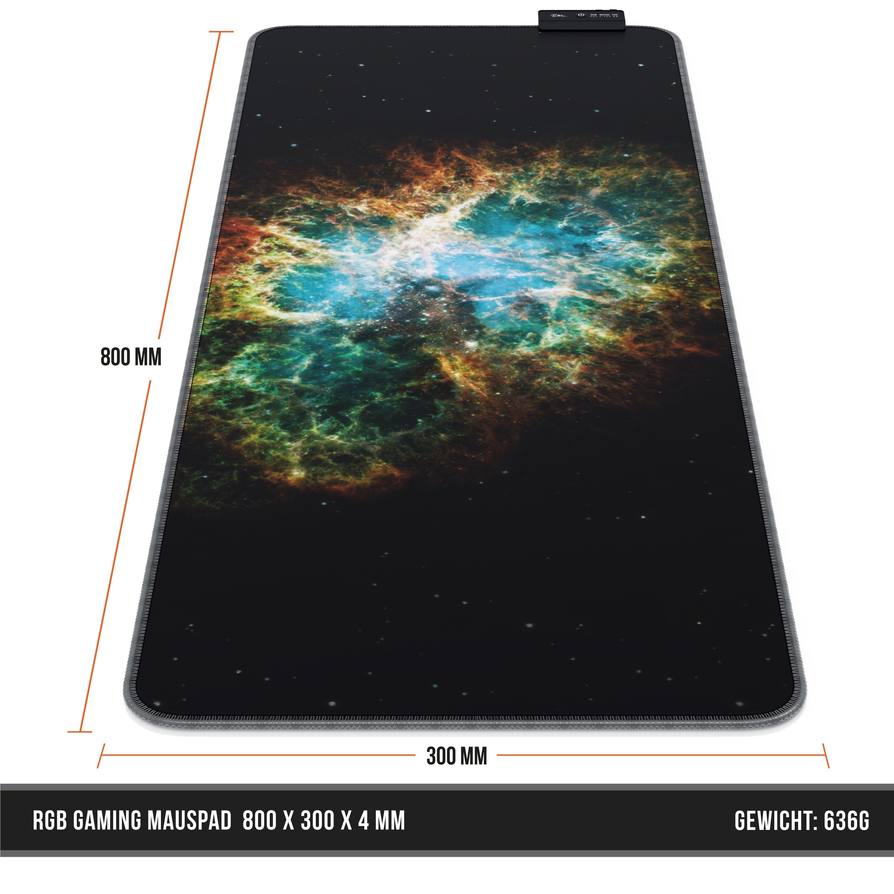 Titanwolf Gaming Mauspad RGB Mousepad 800 x 300 x 3 mm, LED Multi Color XL Tischunterlage (1-St), rutschfest, abwaschbar, Geschwindigkeit & Präzision, Galaxie G – Bild 4 von 5