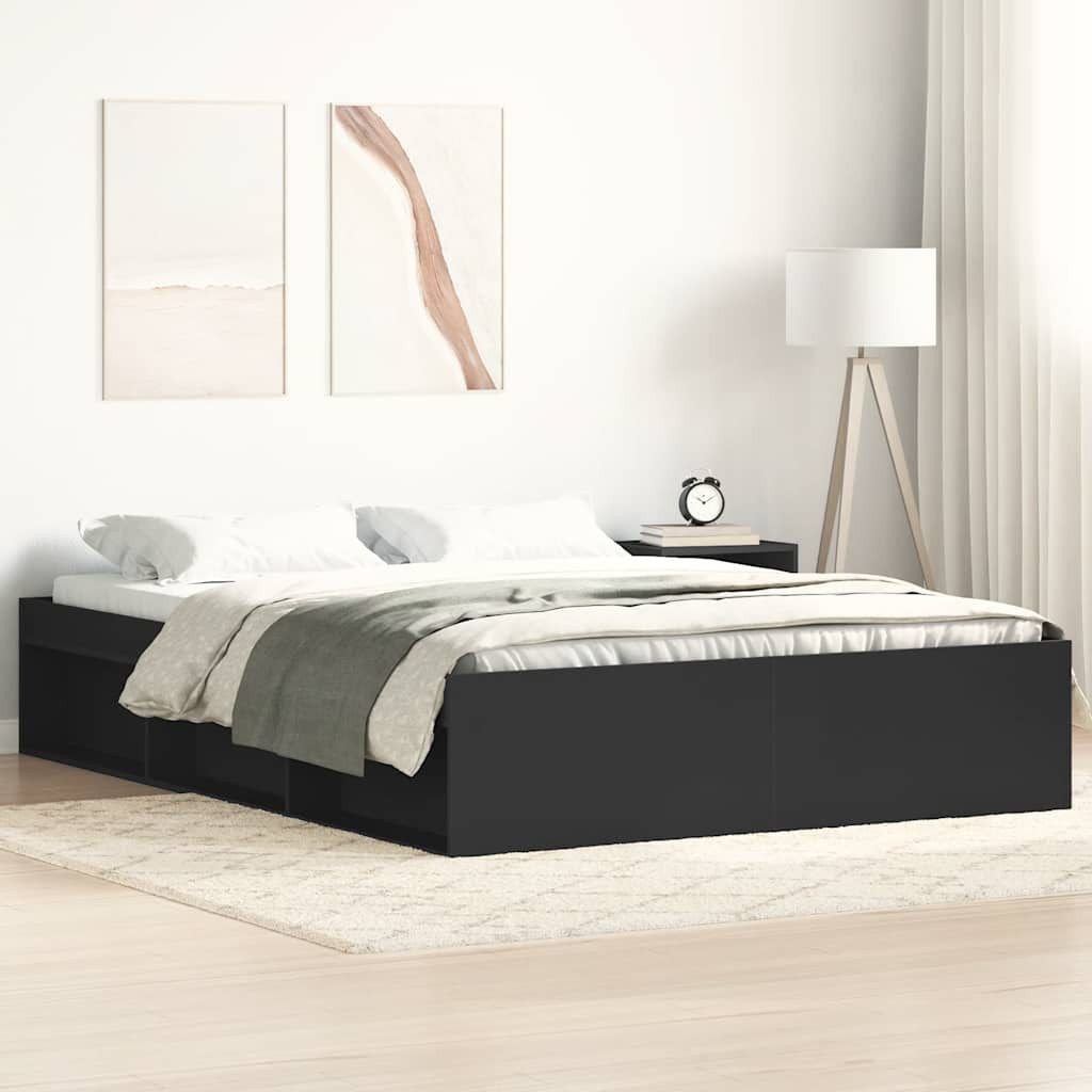 furnicato Bettgestell Modernes Schwarz 203 x 163 x 35 cm (1-tlg), 6 Fach Stauraum, Sperrholzlatten für Gewichtsverteilung, langlebig