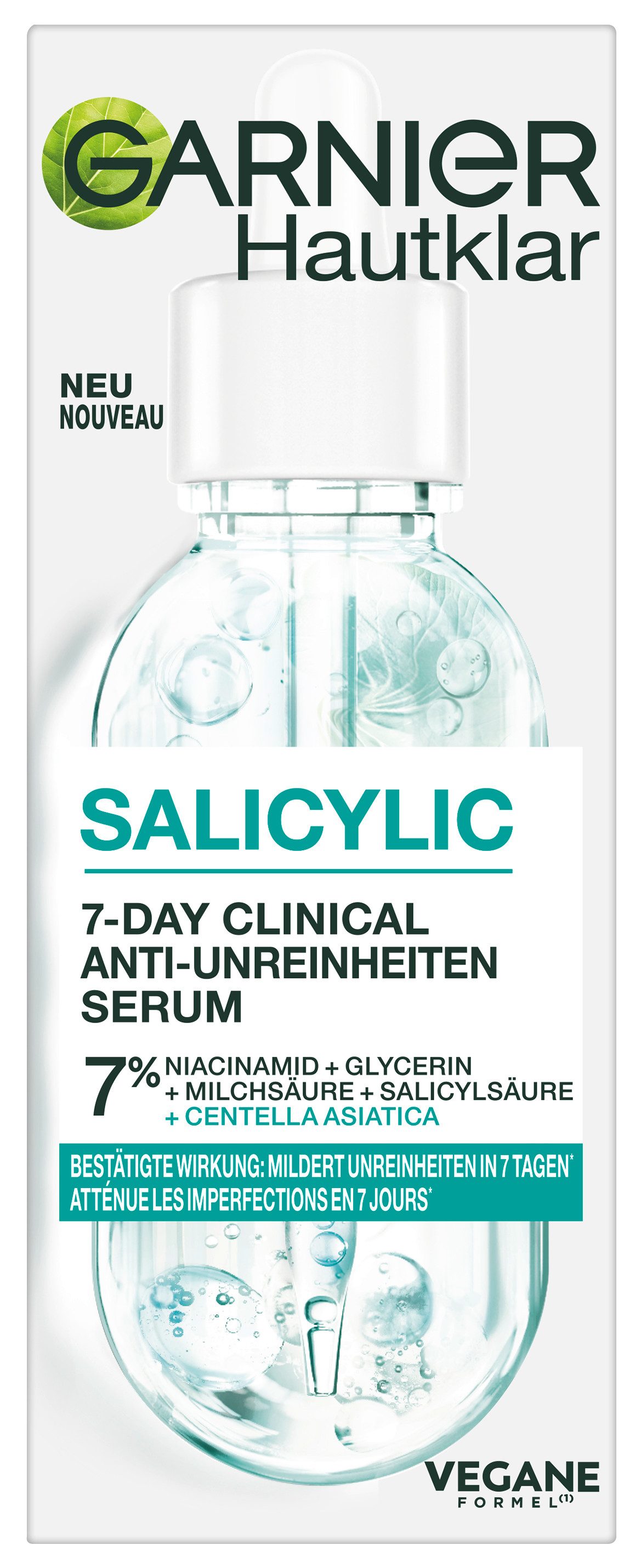GARNIER Gesichtsreinigungsgel HAUTKLAR SALICYLIC 7-DAY CLINICAL ANTI-UNREINHEITEN SERUM, für unreine Haut, mit 7% Anti-Unreinheiten-Komplex