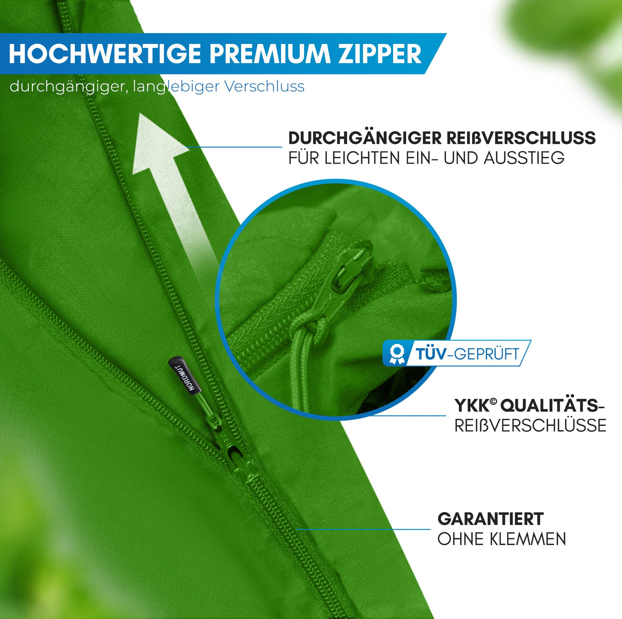 Nordmut Innenschlafsack NORDMUT® Hüttenschlafsack Ultraleicht aus Baumwolle, YKK-Zipper, Durchgängiger Reißverschluss, Kissenfach
