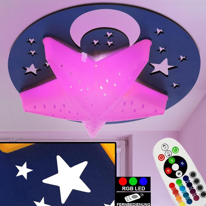 etc-shop Dekolicht Leuchtmittel inklusive Warmweiß Farbwechsel Kinder Zimmer Decken Lampe Mond Sterne Fernbedienung Leuchte