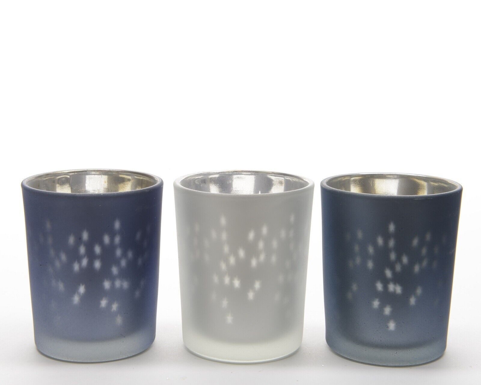 Kaemingk Teelichthalter Teelichthalter Glas Laser Sterne blau weiß H.6,5 Ø günstig online kaufen