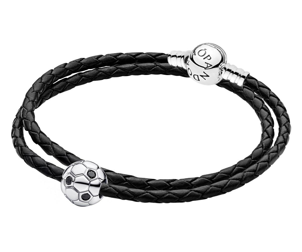 Pandora Silberarmband Geschenkset Leder-mit Charm Fußball