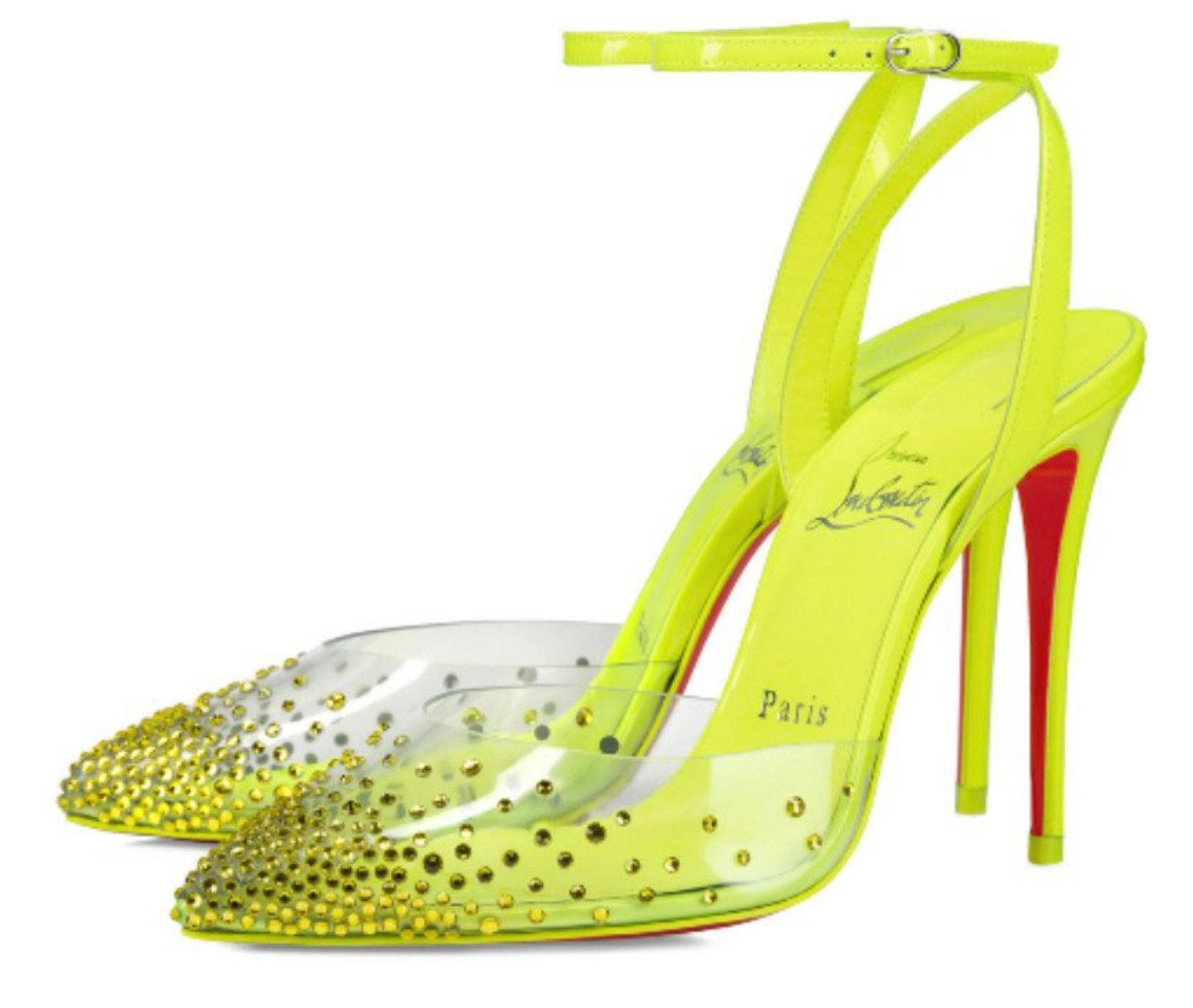CHRISTIAN LOUBOUTIN Schuhe Spikaqueen 100 PVC Pumps High Heels Sandalen High-Heel-Pumps Irisierendem Leder und Kristall-verziertem PVC