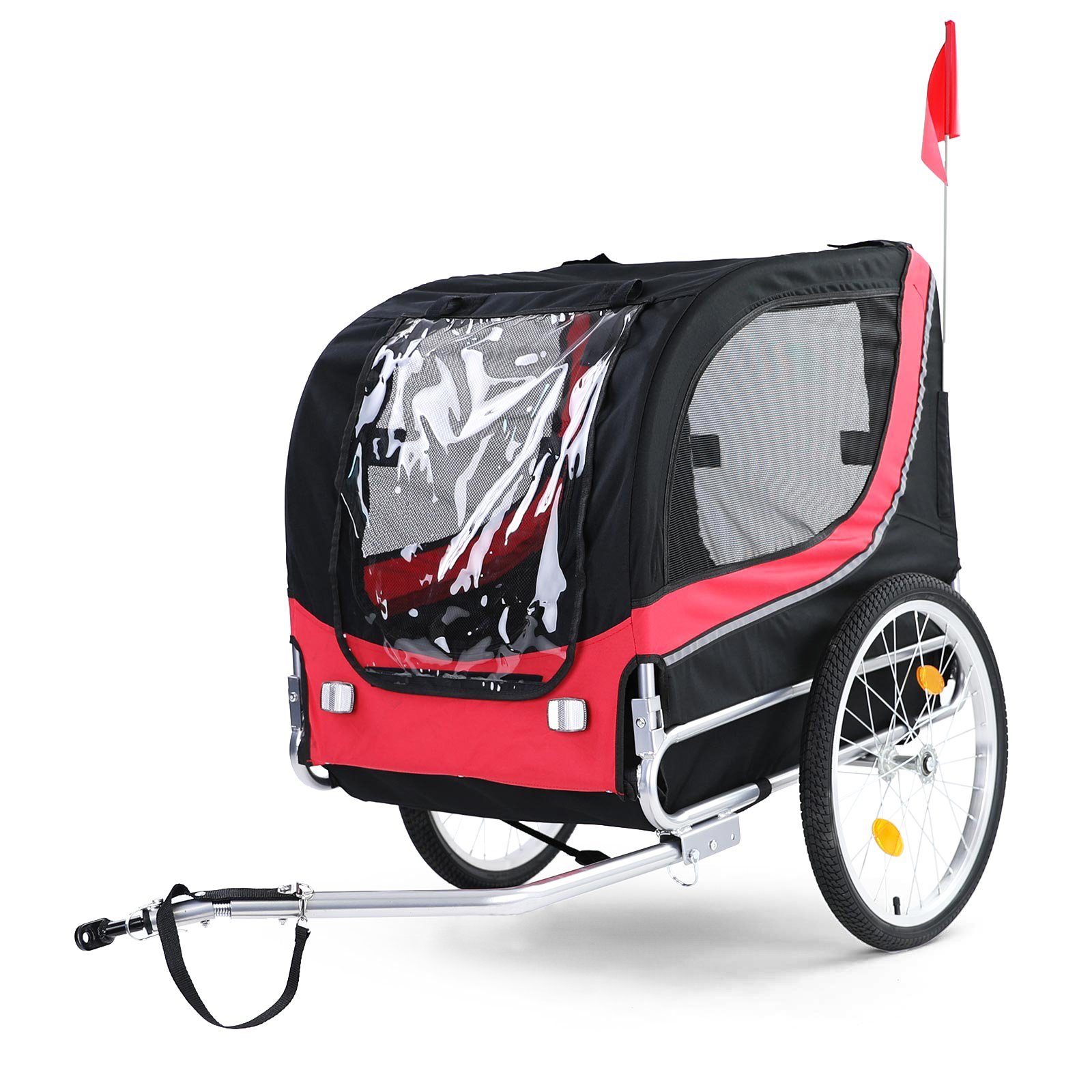 RAMROXX Fahrradhundeanhänger Hundeanhänger klappbar für Haustiere Rot Schwarz bis 40Kg