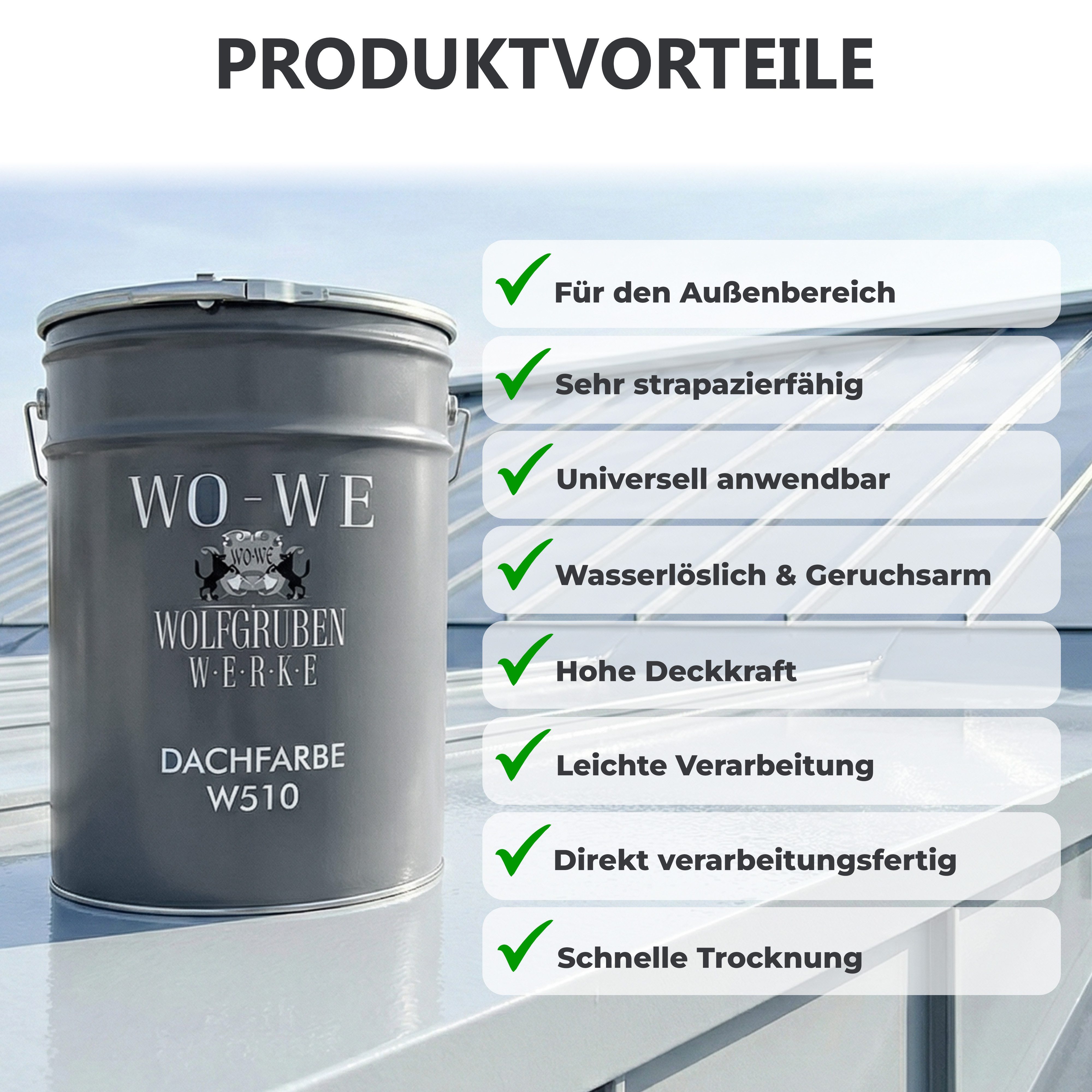 WO-WE Dachfarbe Dachfarbe Sockelfarbe Dachbeschichtung W510, 0.75-20L, Seidenglänzend – Bild 4 von 5