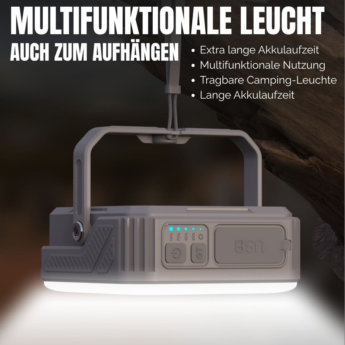 fontastic Solar Powerbank 10000mAh LED Licht Outdoor USB-C IP65 Solar Powerbank (5 V V), Solarfunktion für netzunabhängiges Laden