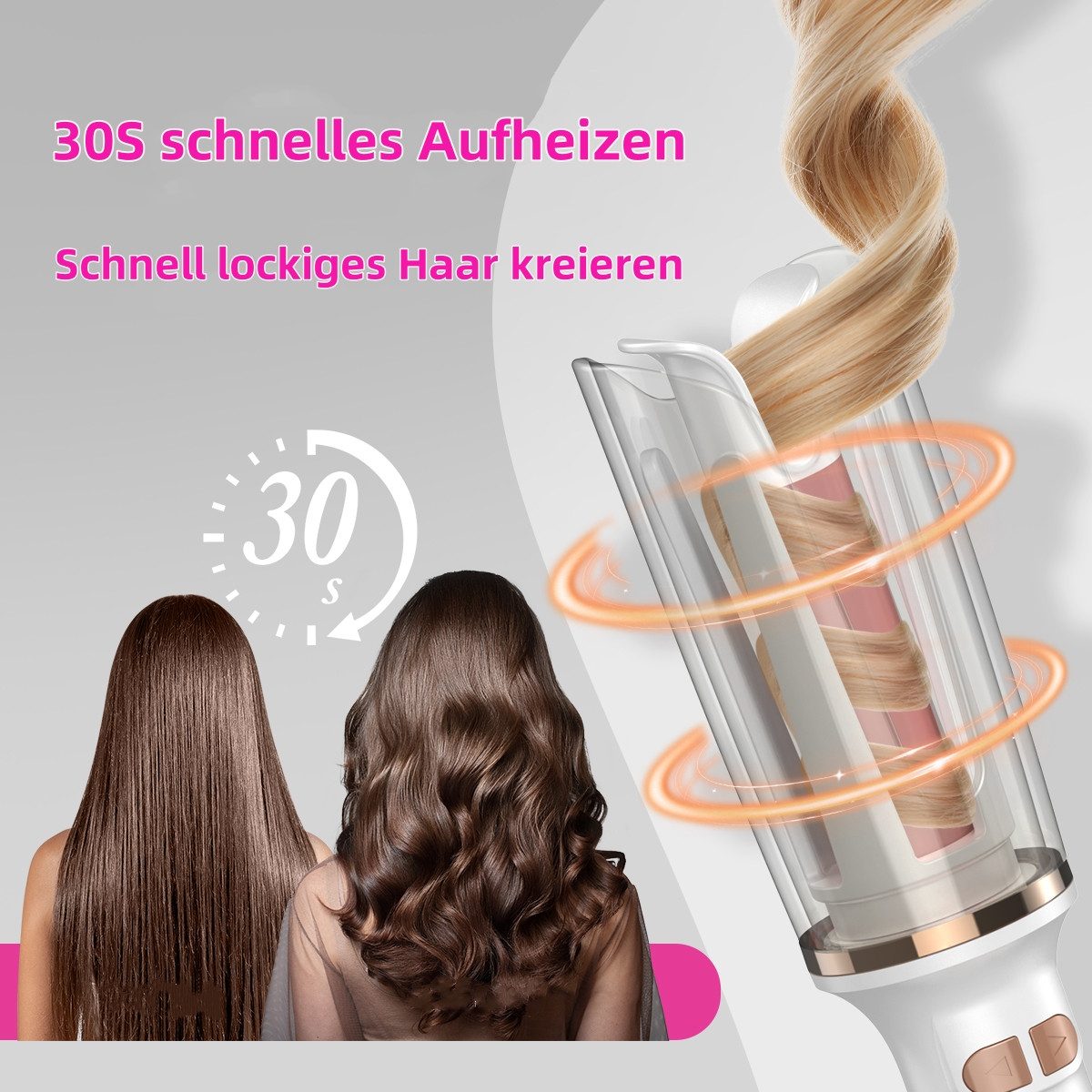 CkeyiN Lockendreher automatischer Lockenstab 25mm mit transparentem Hitzeschild, Keramik-Beschichtung, PTC-Technologie, Vier-Ecken-Magic-Grip-Design