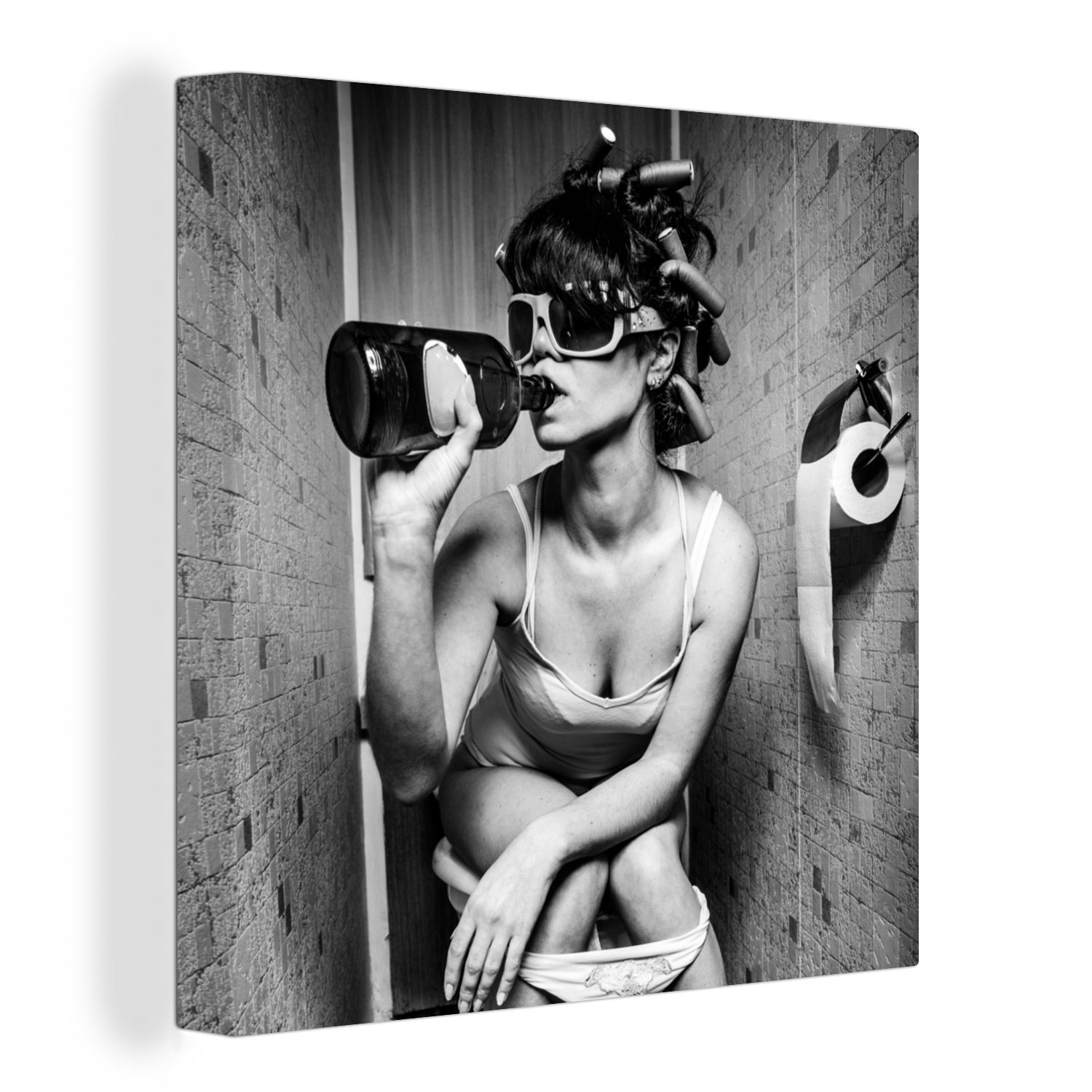 OneMillionCanvasses® Leinwandbild Frau - Toilette (1 für Wohnzimmer Bilder Schwarz Leinwand Weiß, St), Schlafzimmer - 