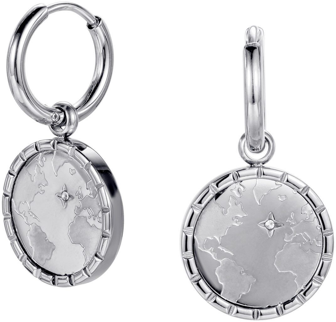 Paar Creolen Schmuck Geschenk Edelstahl Ohrschmuck Ohrringe Planet Earth Welt