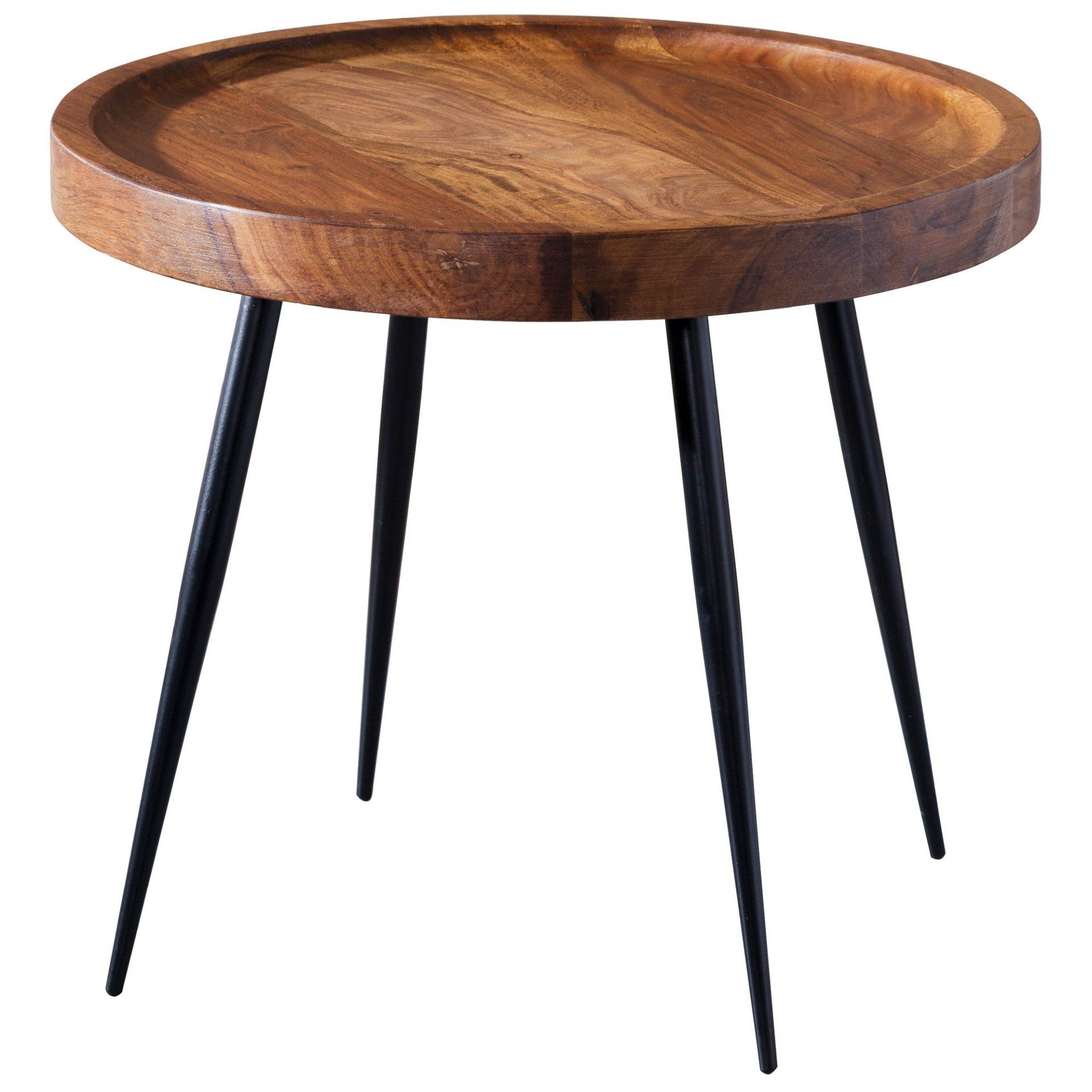 moebelfaktor Beistelltisch Gorlev, Massivholz, rund, Ø 46 cm, braun, Sofatisch, Industrial, Metallgestell