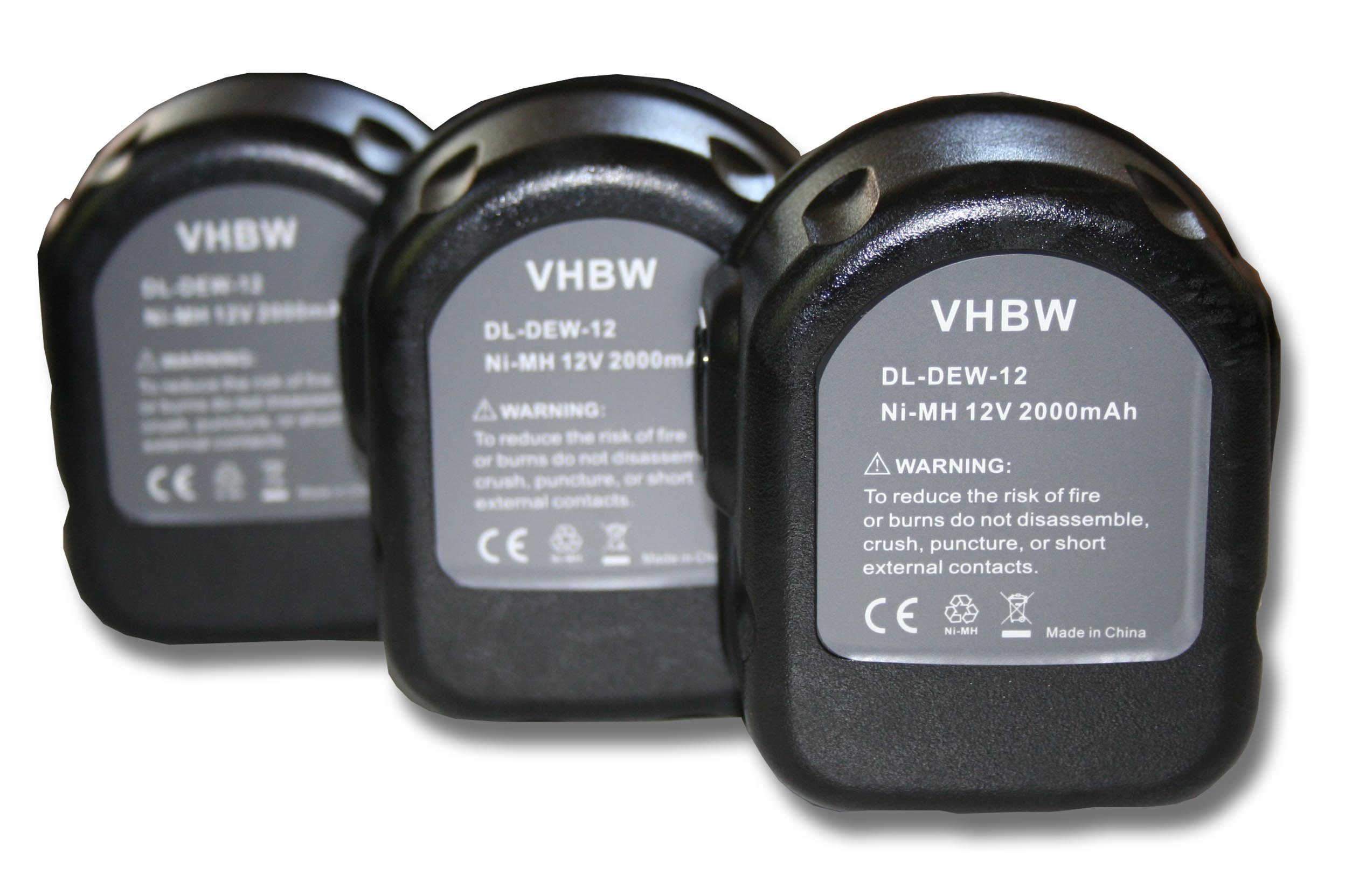 vhbw Akku passend für Kompatibel mit DeWalt 2802K, 2812B, 2812K, 2832K, 2852B, 152250-27, 2802, 2861K-2 Elektrowerkzeug (2000mAh, 12V, NiMH) 2000 mAh