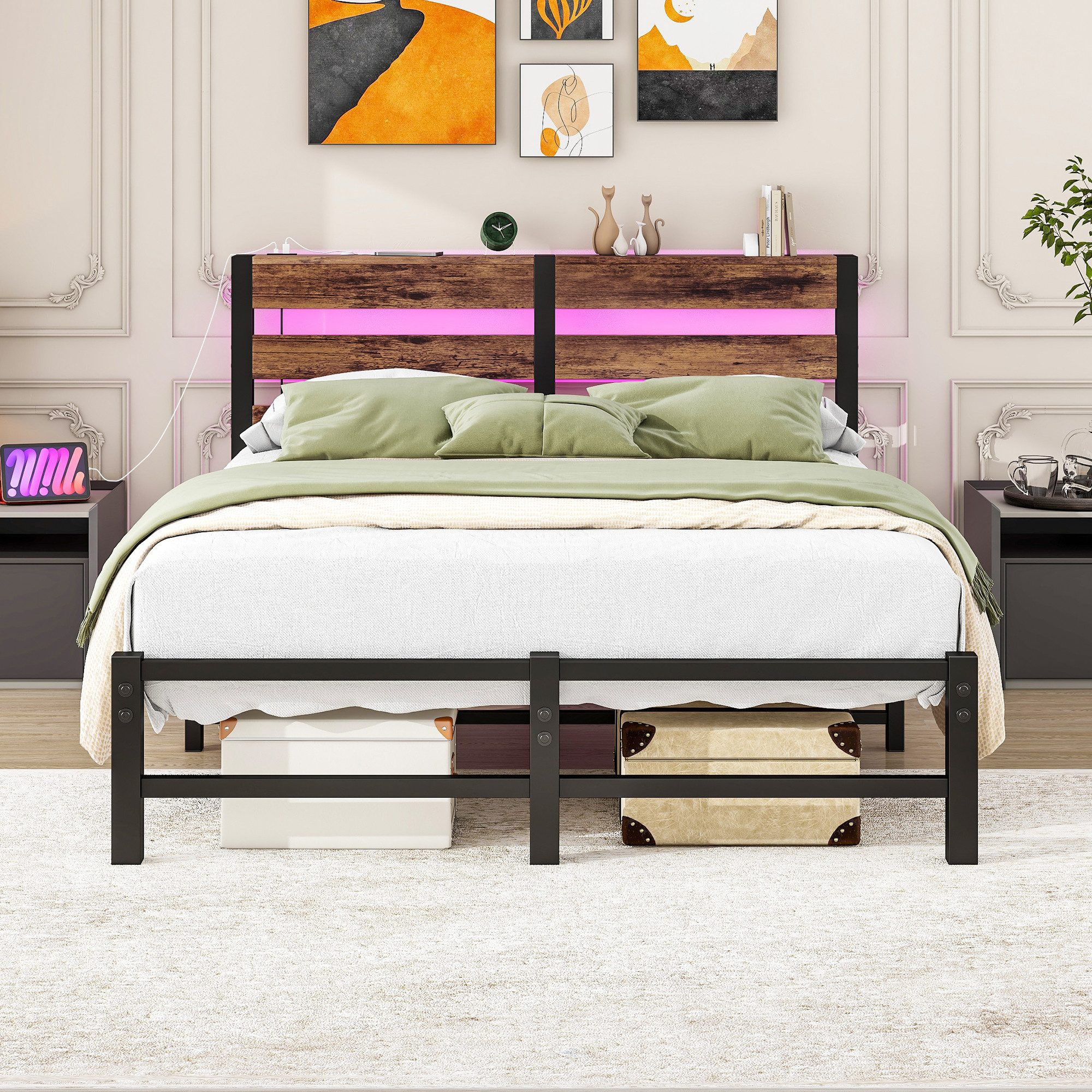 HAUSS SPOLE Bettgestell 120x200cm Metallbett mit LED Beleuchtung Jugendbett günstig online kaufen